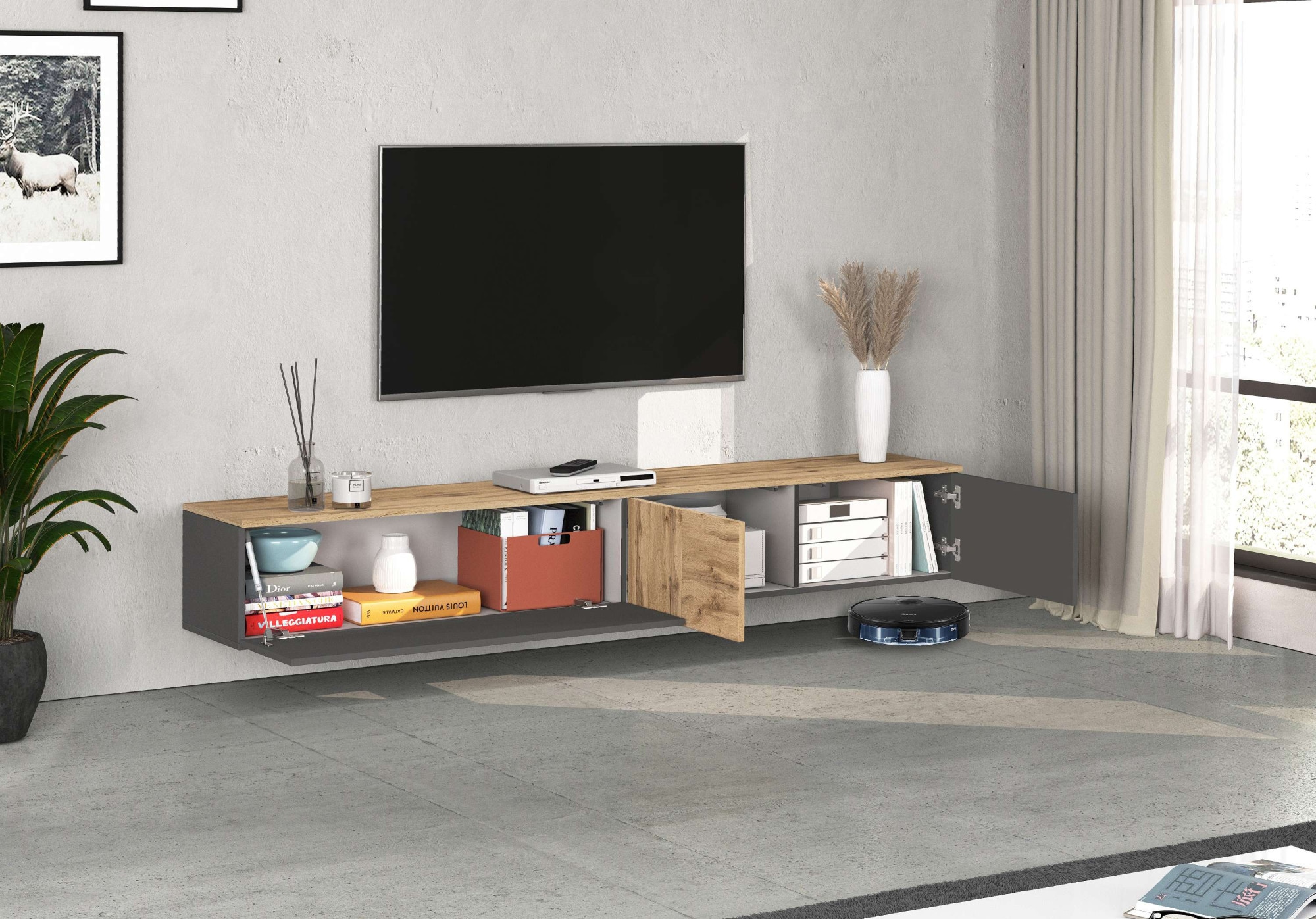 GOODproduct Table basse »ISEO, TV-Kommode,TV-Möbel,TV-Bank, 3 Fächer, Breite 210 cm« 1 cuis tlg. stehend/hängend, 1 Klappe, 2 Türen, 3 Fächer, Breite 210 cm