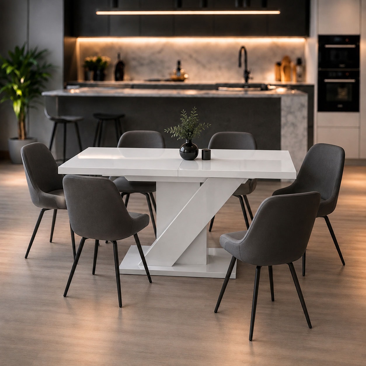 GOODproduct Table de salle à manger »Veneto, Säulentisch, Speisetisch, Küchentisch, ausziehbar bis 160 cm« Place pour jusqu'à 6 personnes, extensible grâce à une rallonge