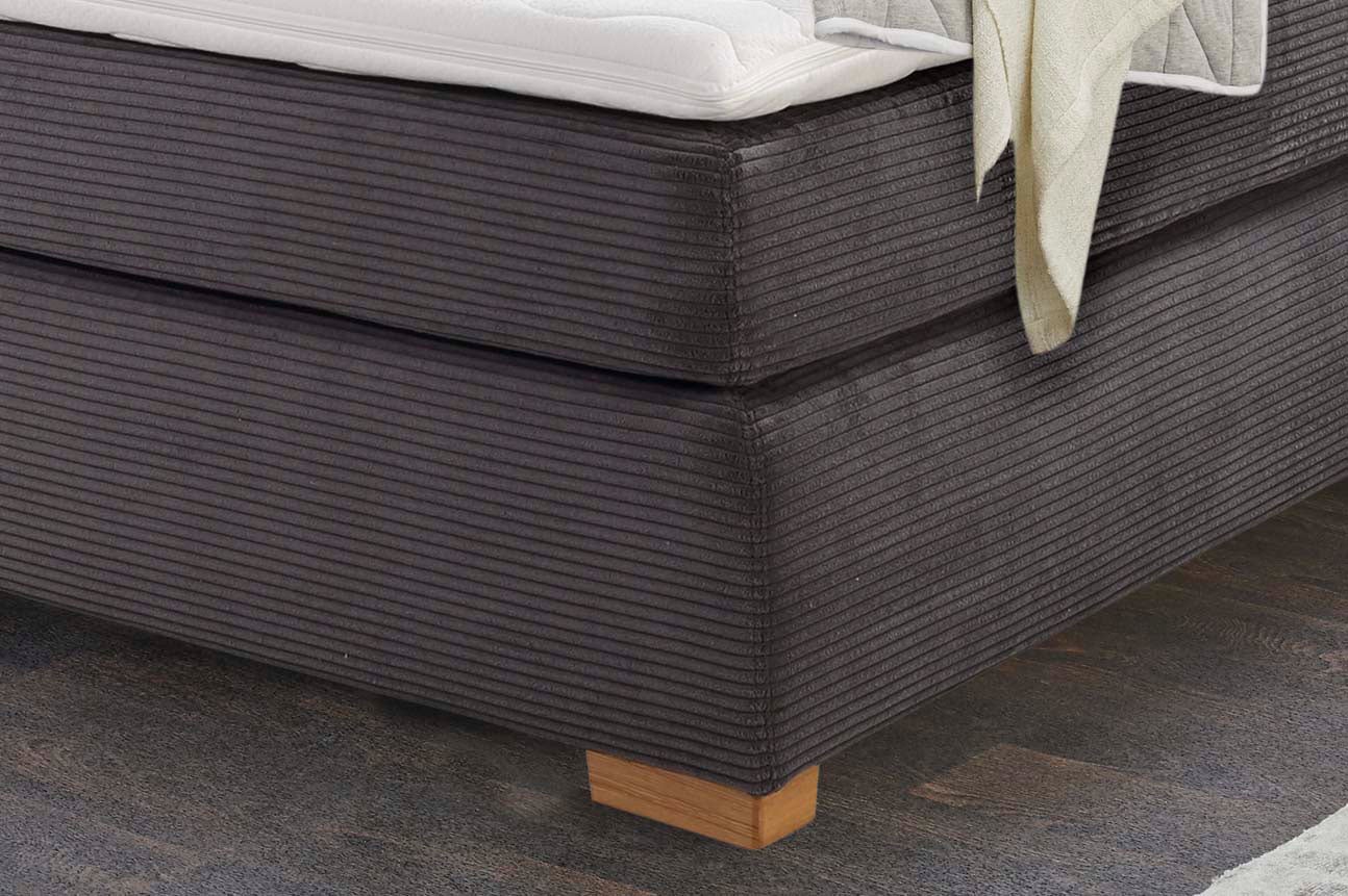 Jockenhöfer Gruppe Lit boxspring »Romy erhältlich in 140 & 180cm Breite« tissu en velours côtelé, matelas TTFK 7 zones, surmatelas KS, pieds en bois massif