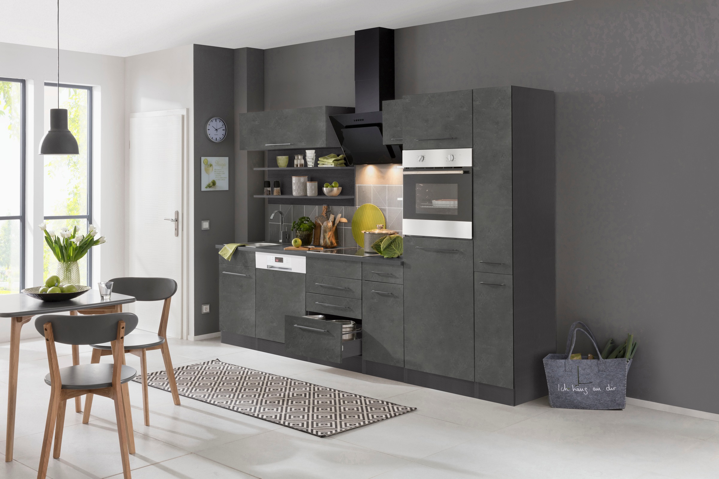 KOCHSTATION Küchenzeile »KS-Tulsa« ohne E-Geräte, Breite 270 cm, schwarze Metallgriffe, MDF Fronten