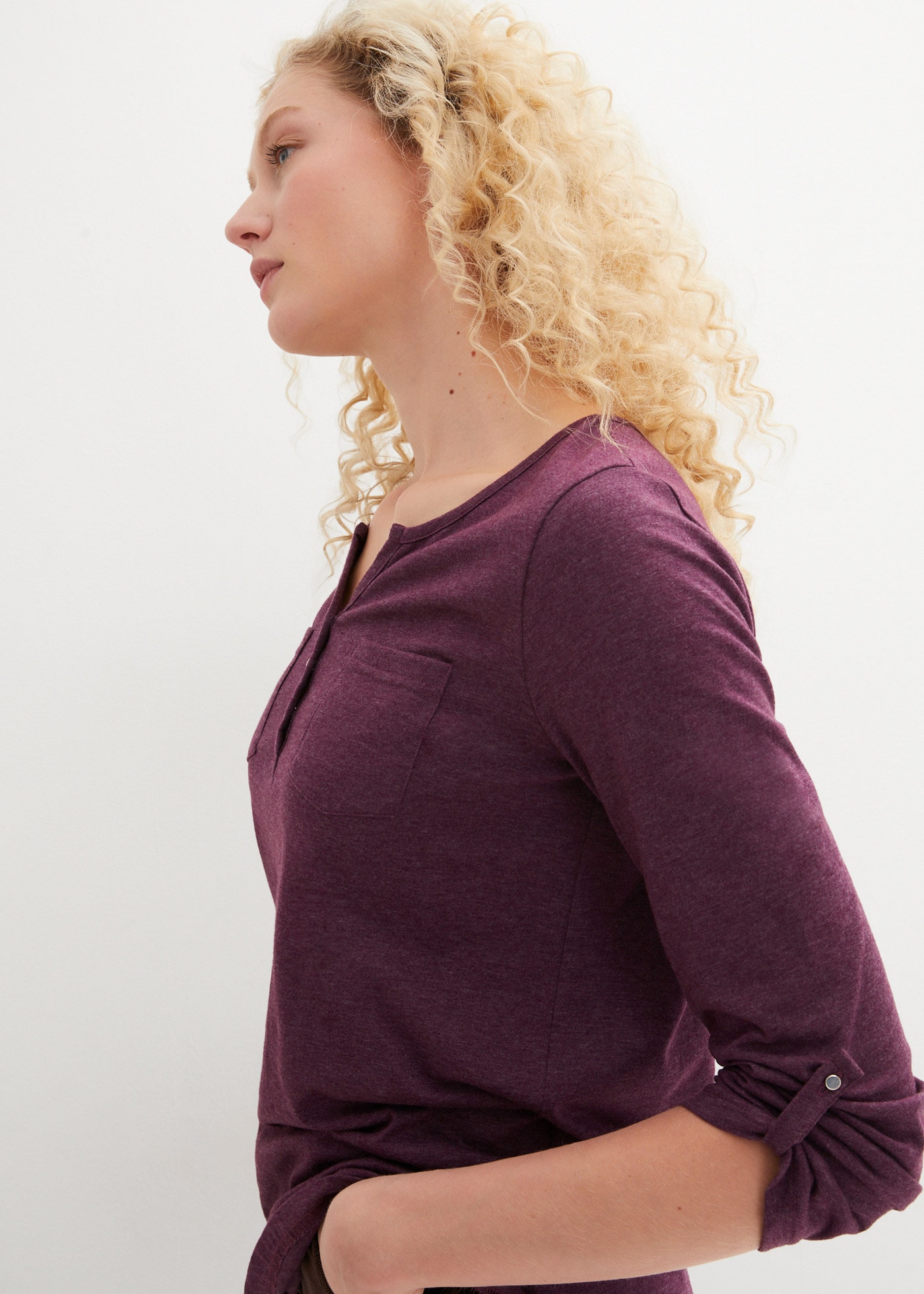 bonprix T-shirt Henleys mit 2 Brusttaschen und knöpfbaren Ärmeln