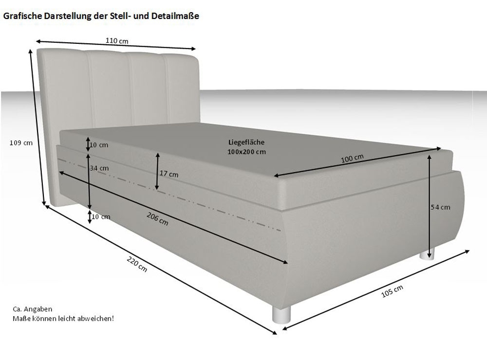 hapo Lit rembourré »Casino erhältlich in den Breiten 100, 160, 180 & 200cm« disponible en différentes qualités de matelas, degrés de fermeté et couleurs