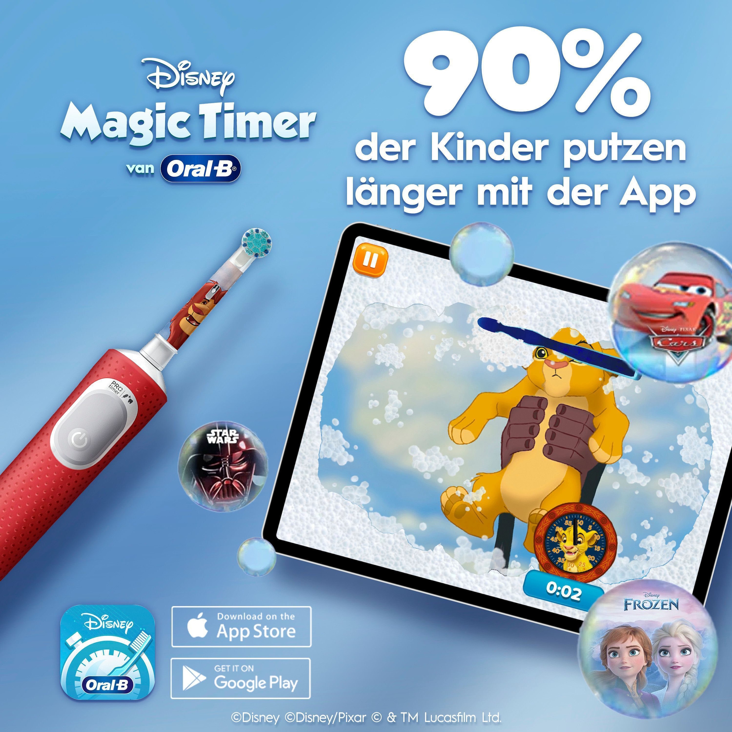 Oral-B Brosse à dents électrique pour enfants »Pro Kids König der Löwen« 1 cuis Aufsteckbürsten inklusive Sensitiv+ Modus für Zahnpflege, extra weiche Borsten
