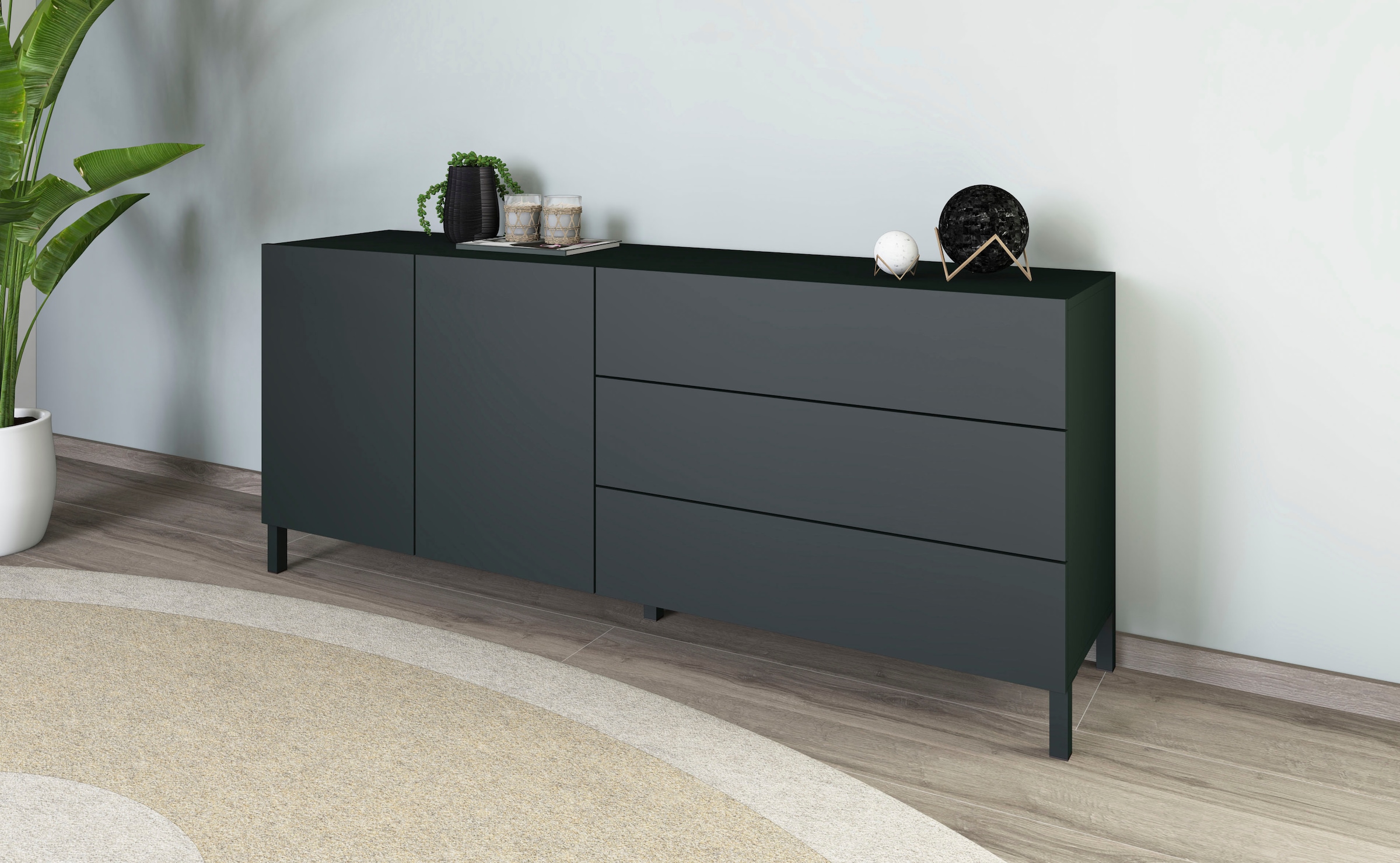 borchardt Möbel Buffet »Sophia, Kommode mit Metallfüssen, 3 Schubkästen, Breite 152 oder 190 cm« 152 ou 190 cm, beaucoup d'espace de rangement, sans poignées, pratique, plusieurs tailles,