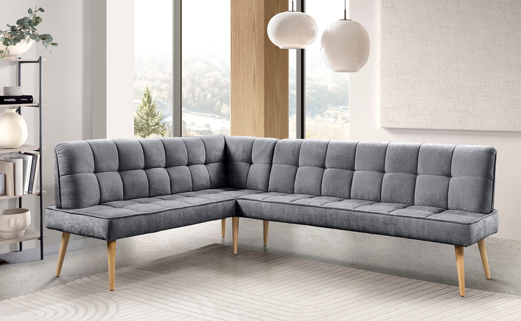 exxpo - sofa fashion Banc d'angle »Latte« moderne Sitz- und Rückensteppung, bequem und elegant, hoher Holzfuss