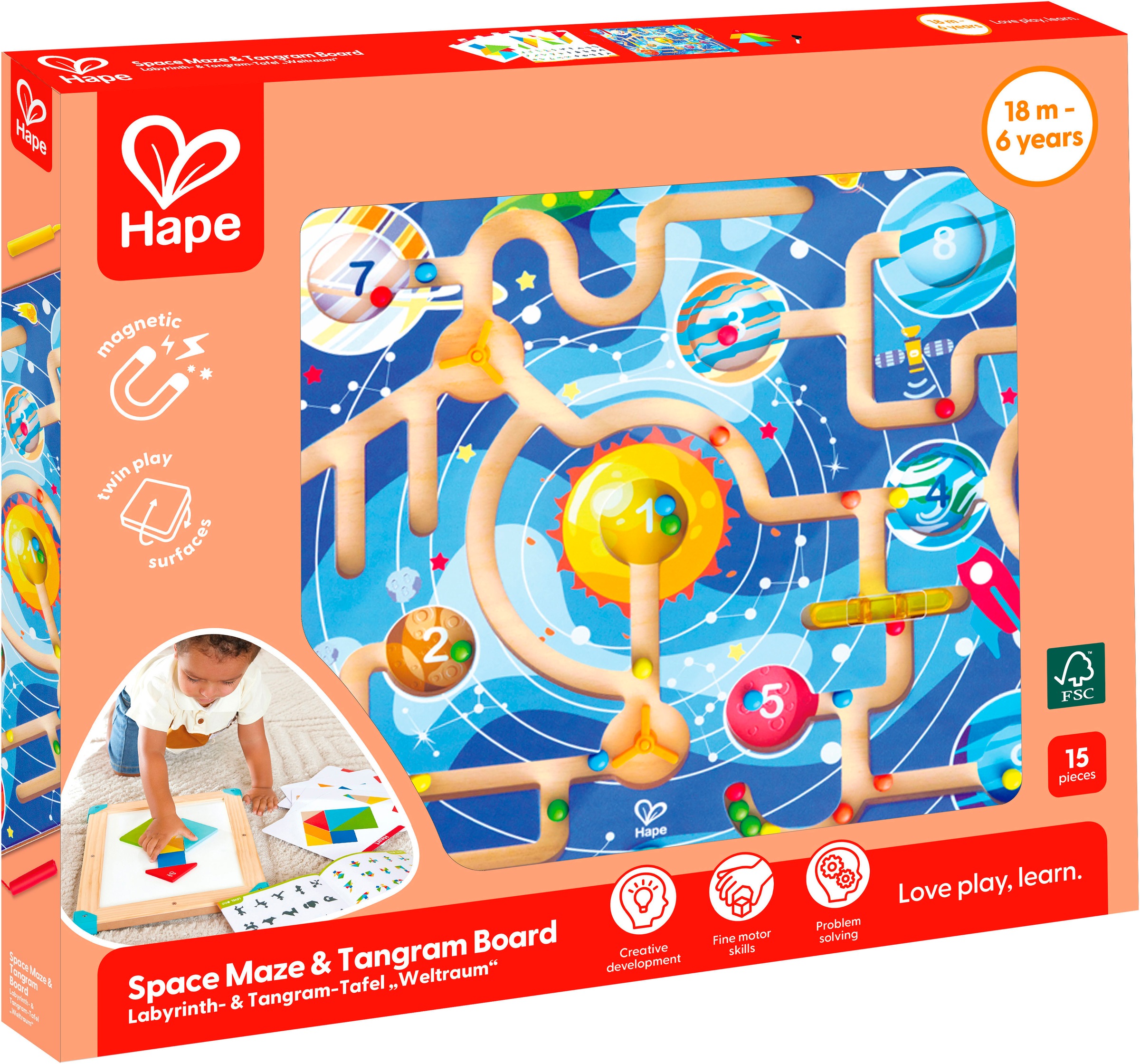 Hape Spielcenter »Labyrinth- & Tangram-Tafel „Weltraum”«