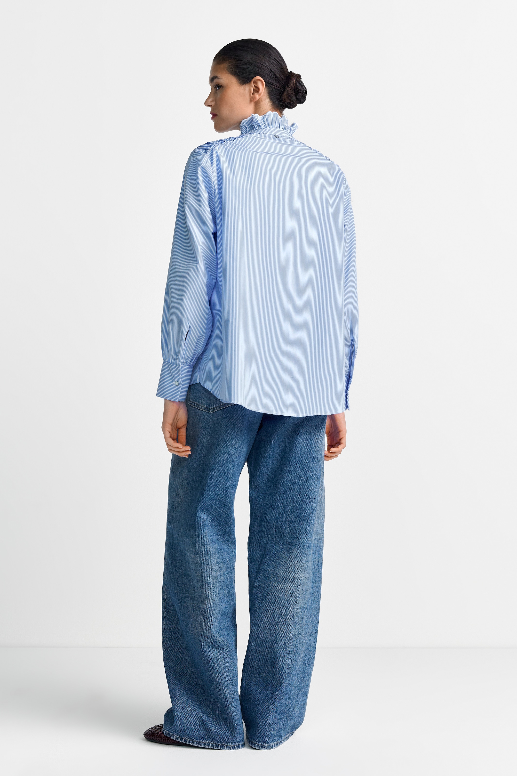 RICHROYAL Blouse à manches longues gestreift, mit Rüschendetails am Kragen