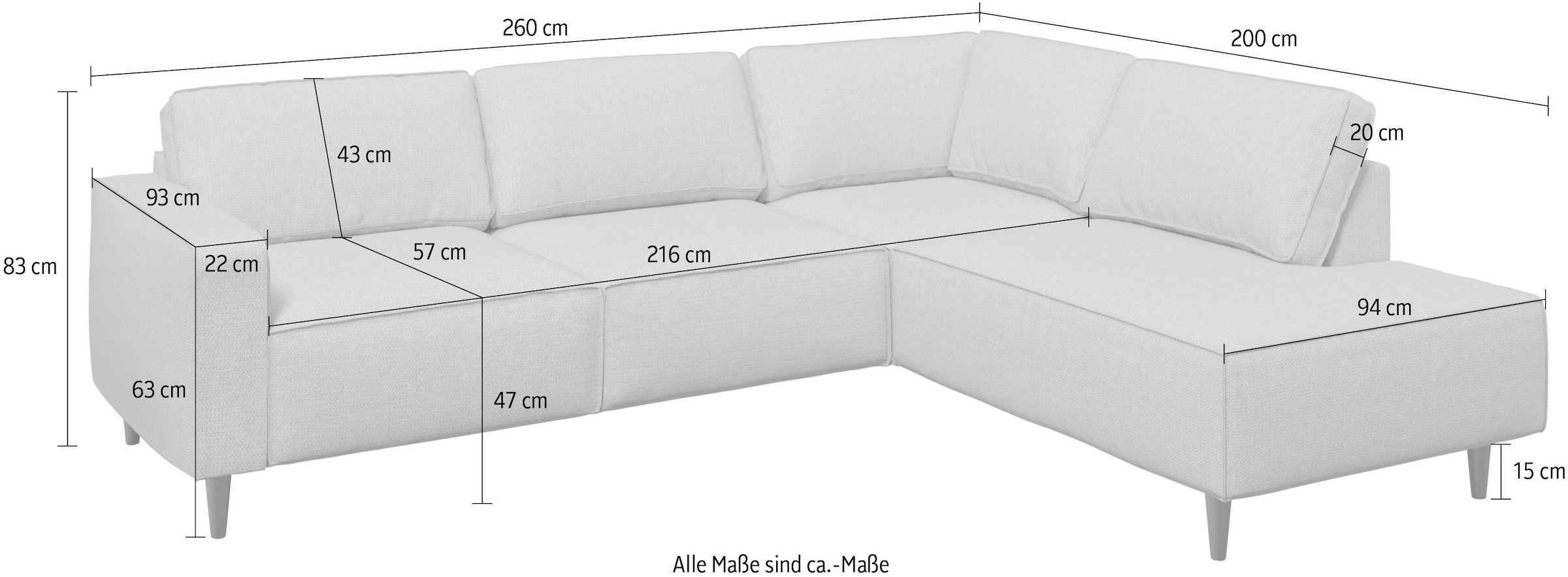 GOODproduct Canapé d'angle »Fumone, Lederoptik oder Soft-Touch Chenille« largeur 260, avec pieds en bois massif noir