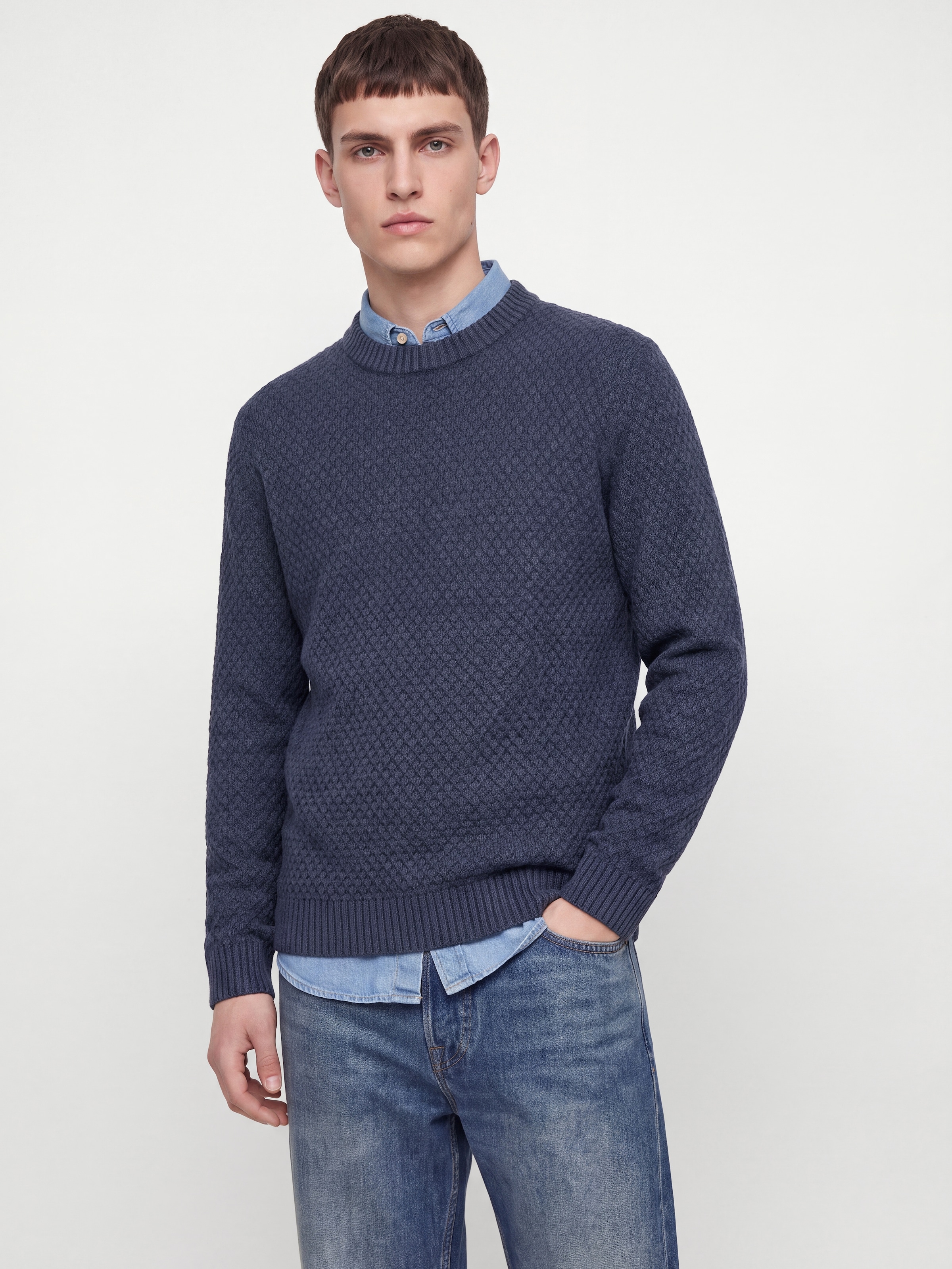 Jack & Jones Pull à col rond »JJBLAKE KNIT CREW NECK SN« Materialmix, relaxed fit