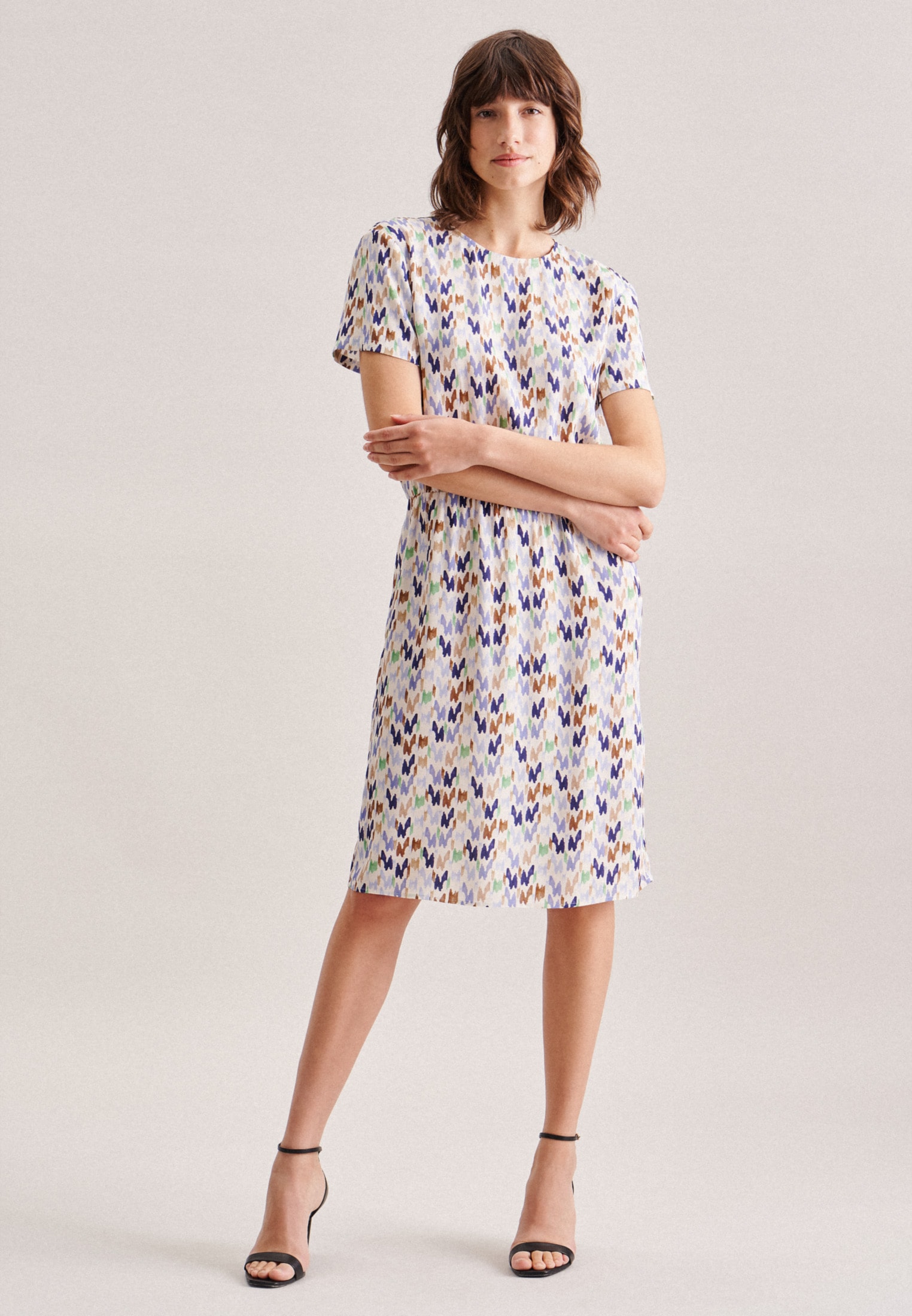 seidensticker Sommerkleid »Schwarze Rose« Kurzarm Rundhals Druck