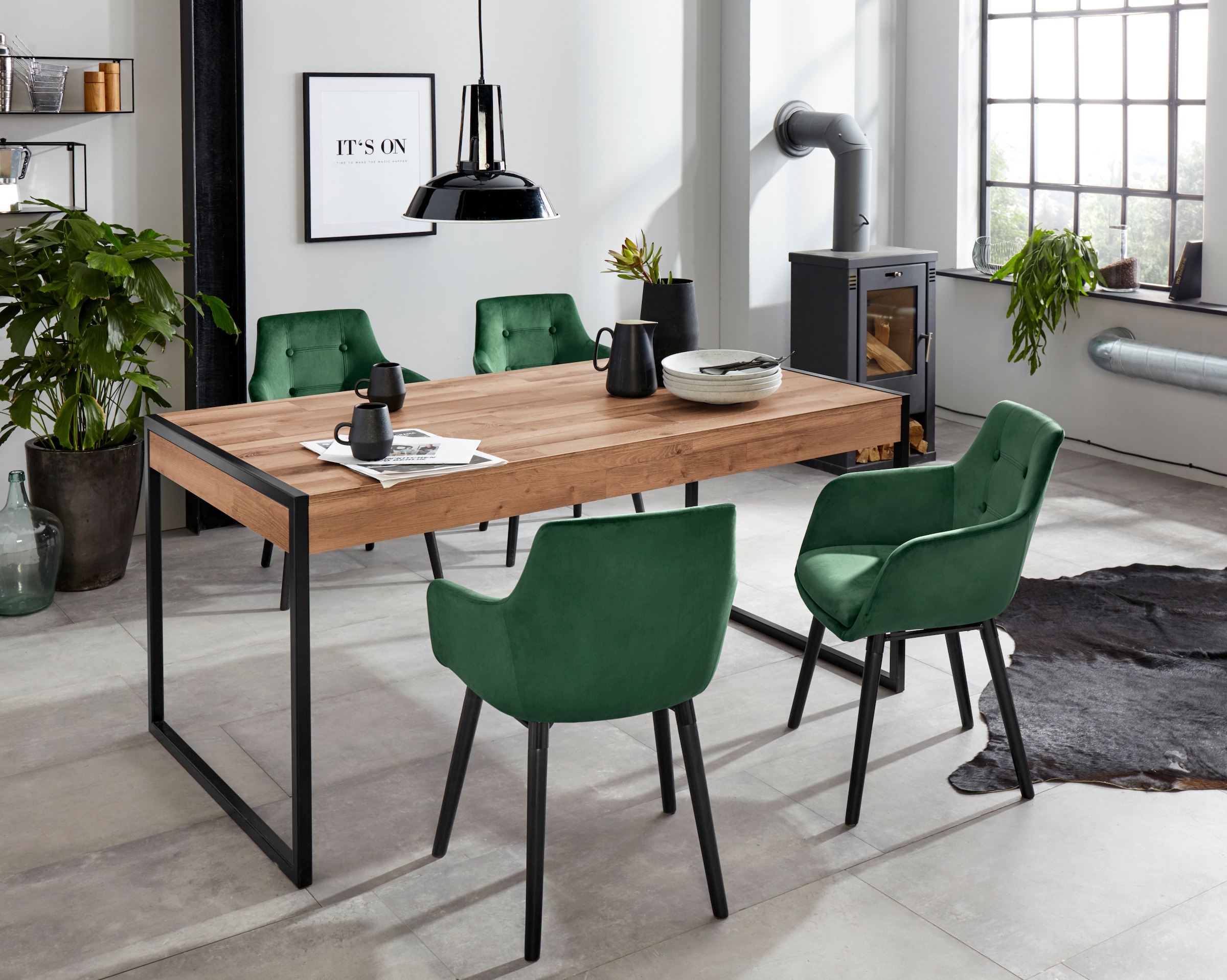 Home affaire Armlehnstuhl »Bradford« (Set) 1 Stk.(1 oder 2 Stück), Bezug in Samtsoff, Gestell aus Eiche Massivholz