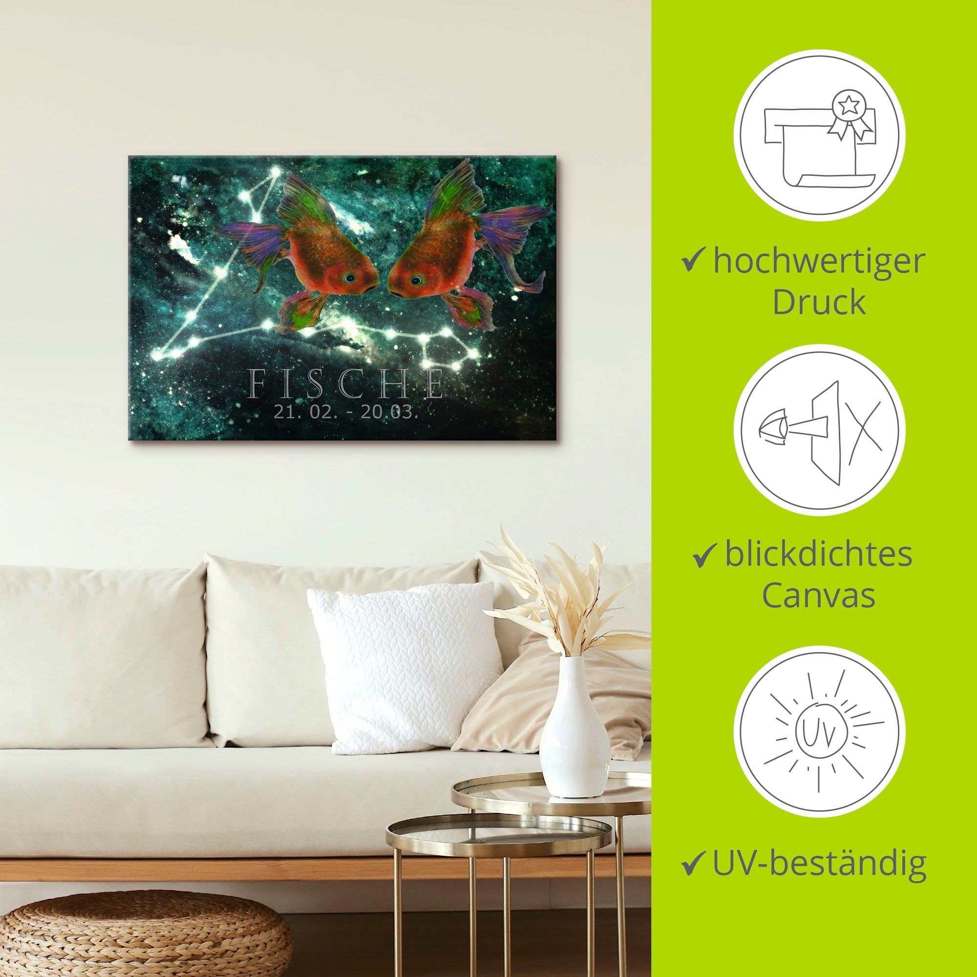 Artland Fresque murale »Sternzeichen - Fische« 1 cuis tlg. als Leinwandbild, Poster in verschied. Grössen
