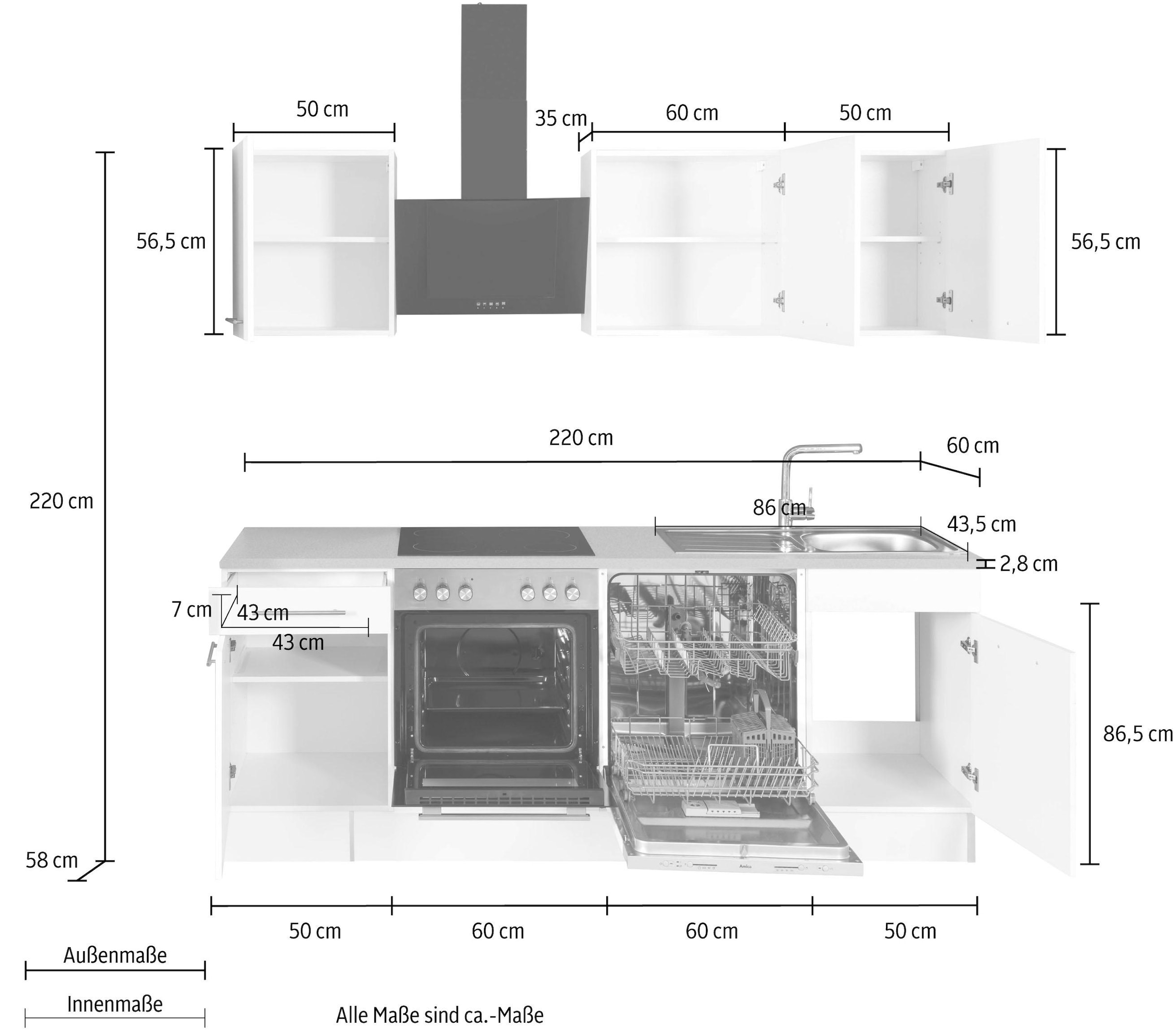 wiho Küchen Küchenzeile »Ela« Breite 220 cm, Soft-Close-Funktion, höhenverstellbare Füsse