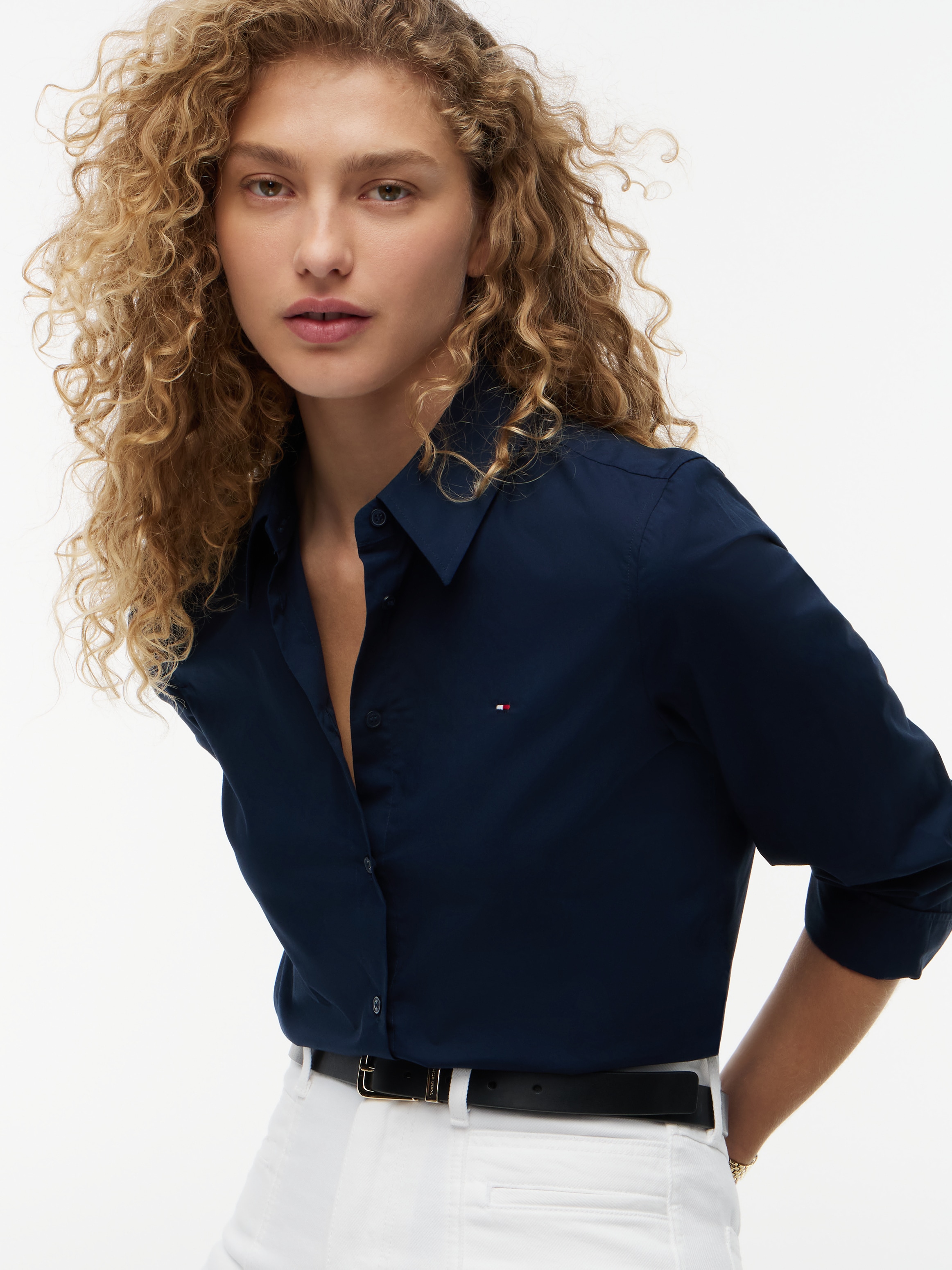 Tommy Hilfiger Blouse chemise »STRETCH REGULAR LS SHIRT« avec logo Tommy Hilfiger brodé, coupe régulière