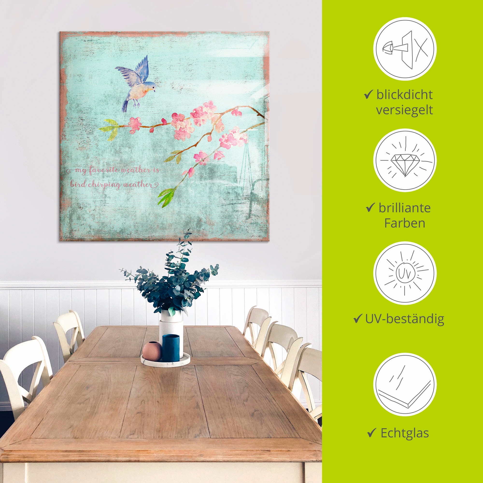 Artland Tableau en verre »Vogelgezwitscherwetter« 1 cuis tlg. in verschiedenen Grössen