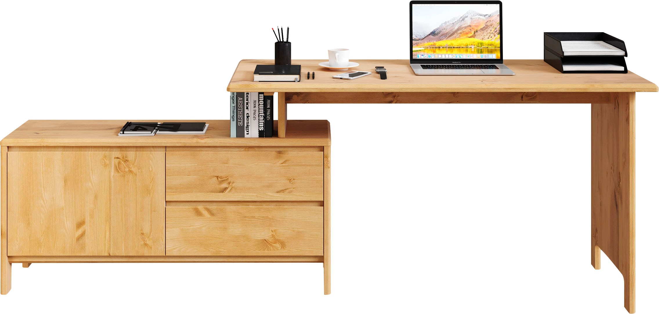 Home affaire Schreibtisch »Luven, aus Massivholz« in 2 Breiten, variable Nutzung als Schreibtisch oder Eckschreibtisch