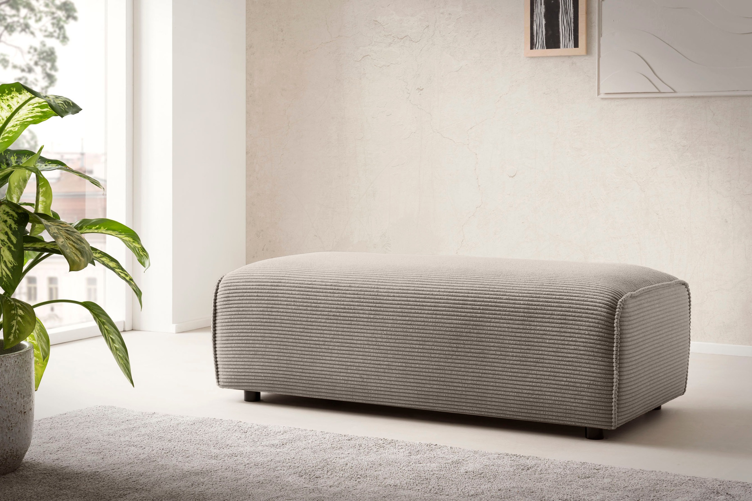 LeGer Home by Lena Gercke Tabouret »PIARA, Cord, Polsterhocker mit Kedernaht« de la série PIARA, rectangulaire, pieds noirs, confort d'assise agréable