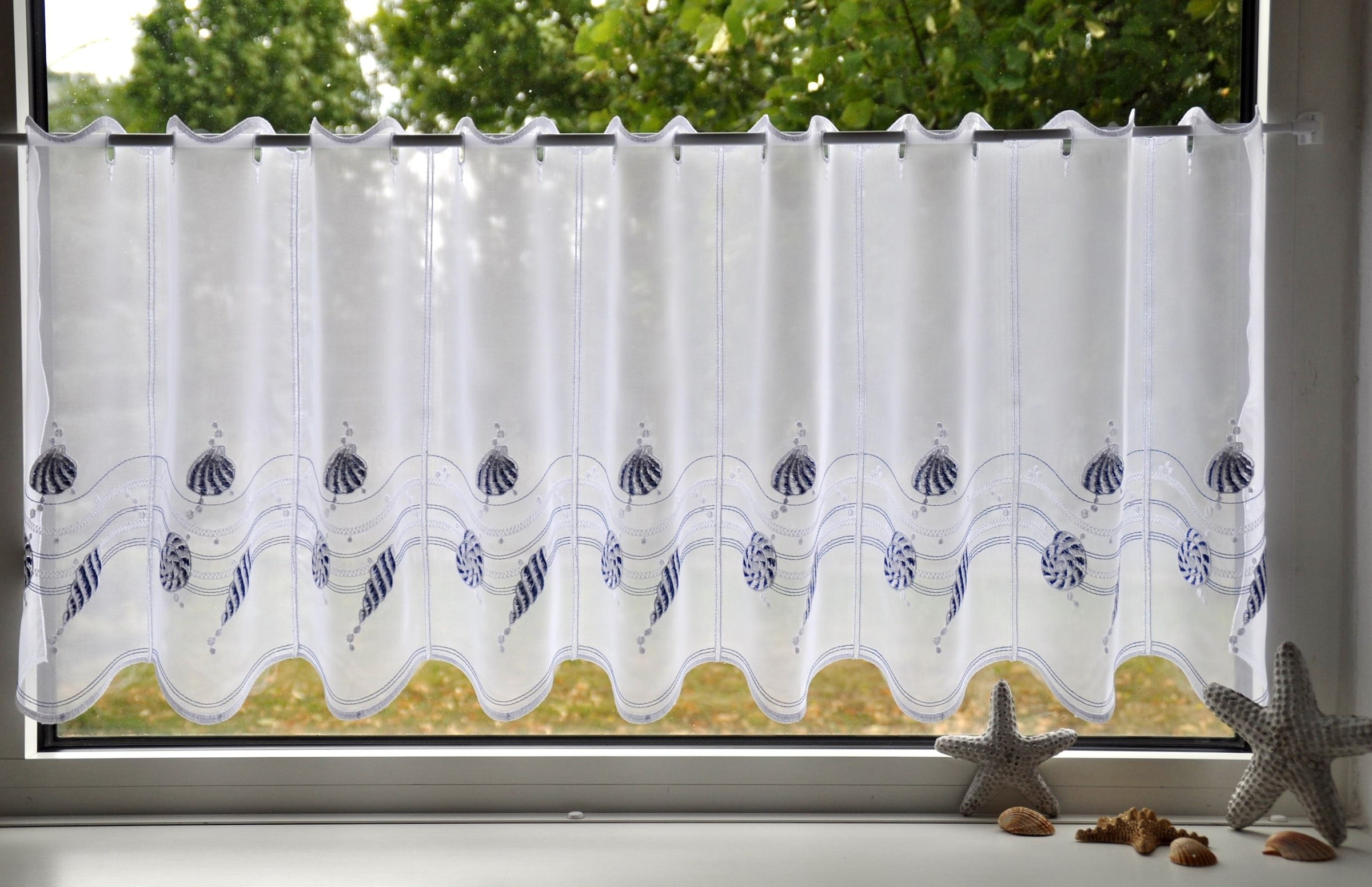 Stickereien Plauen Rideau à vitres »Muscheln« Orifices de passage 1 cuis tlg. veredelt mit echter Plauener Spitze Stickerei