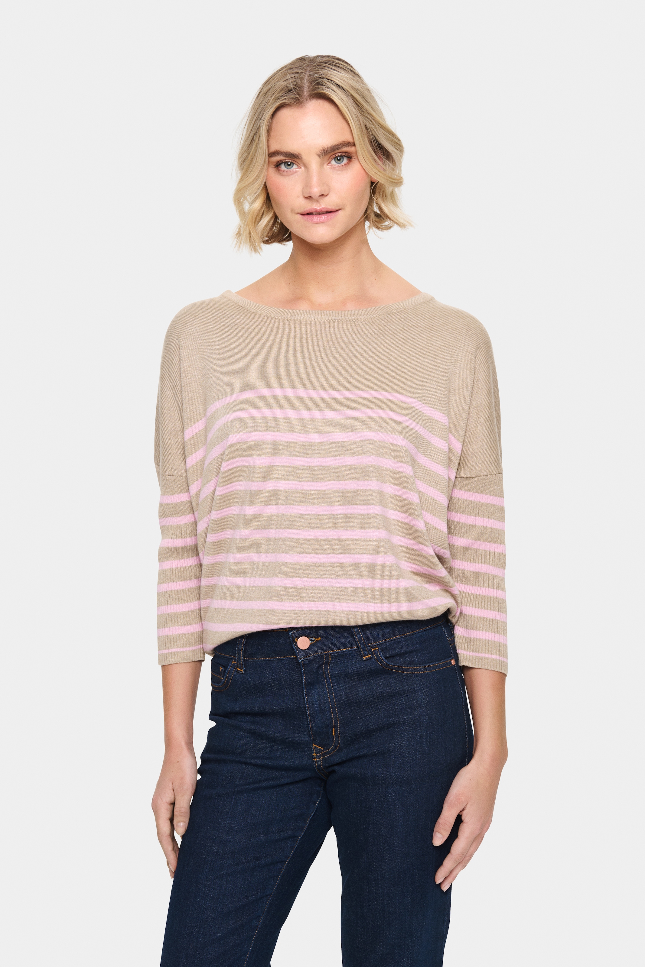 Saint Tropez Pull en tricot »MilaSZ R-neck Stripe« Coupe oversize, maille fine, mélange viscose