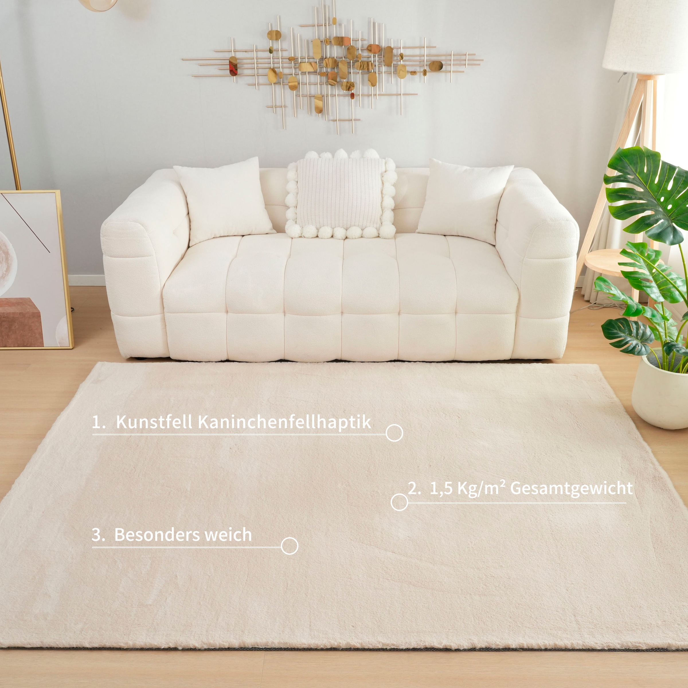 Bruno Banani Fellteppich »Rabbit 2, Kunstfell Teppich, Modern« rechteckig 25 mm Höhe Kaninchenfell-Haptik, sehr weich, Wohnzimmer, Schlafzimmer, Esszimmer