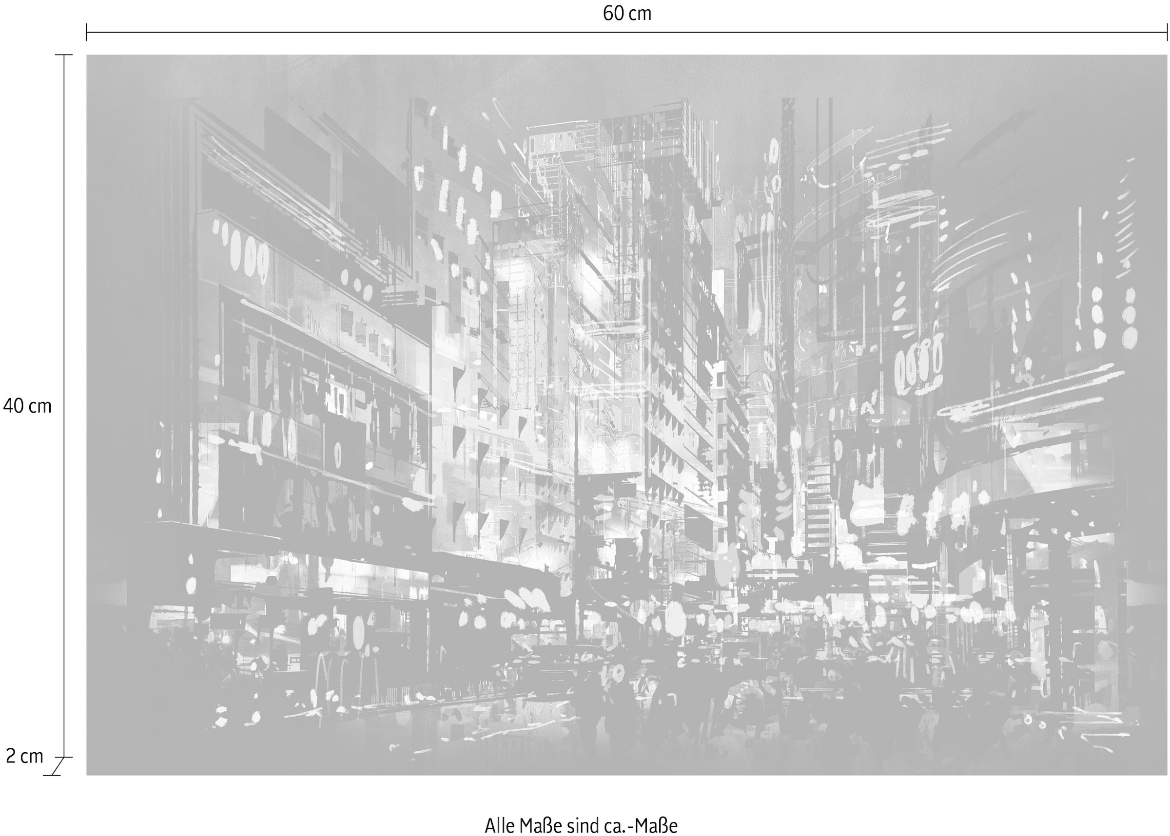 queence Tableau sur toile »Beleuchtete Stadt« Premium-Leinwandstoff, Handarbeit aus Deutschland