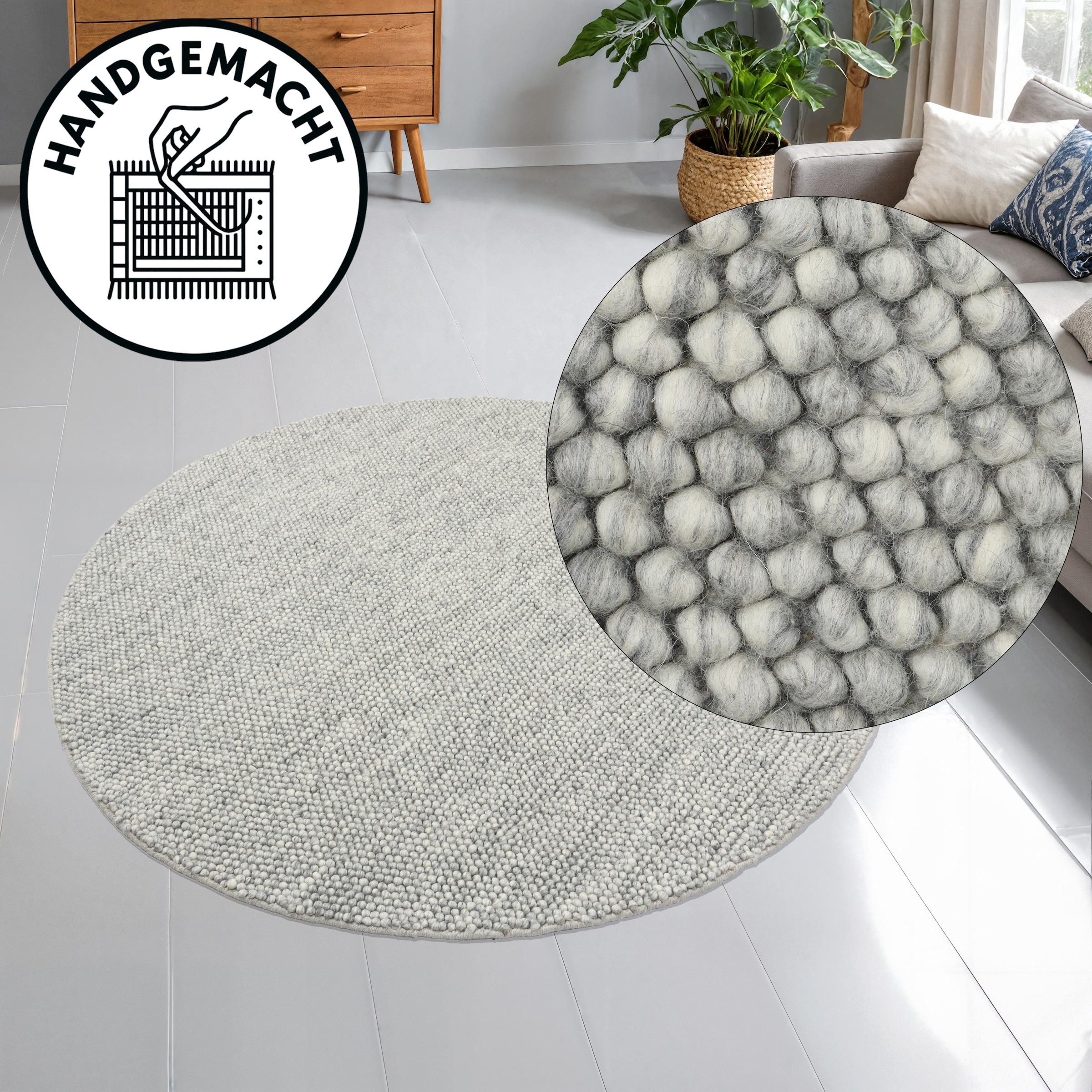 GOODproduct Wollteppich »Wolly, Wolle« rund 14 mm Höhe handgewebt, Handweb Teppiche, Wohnzimmer, Schlafzimmer, Esszimmer