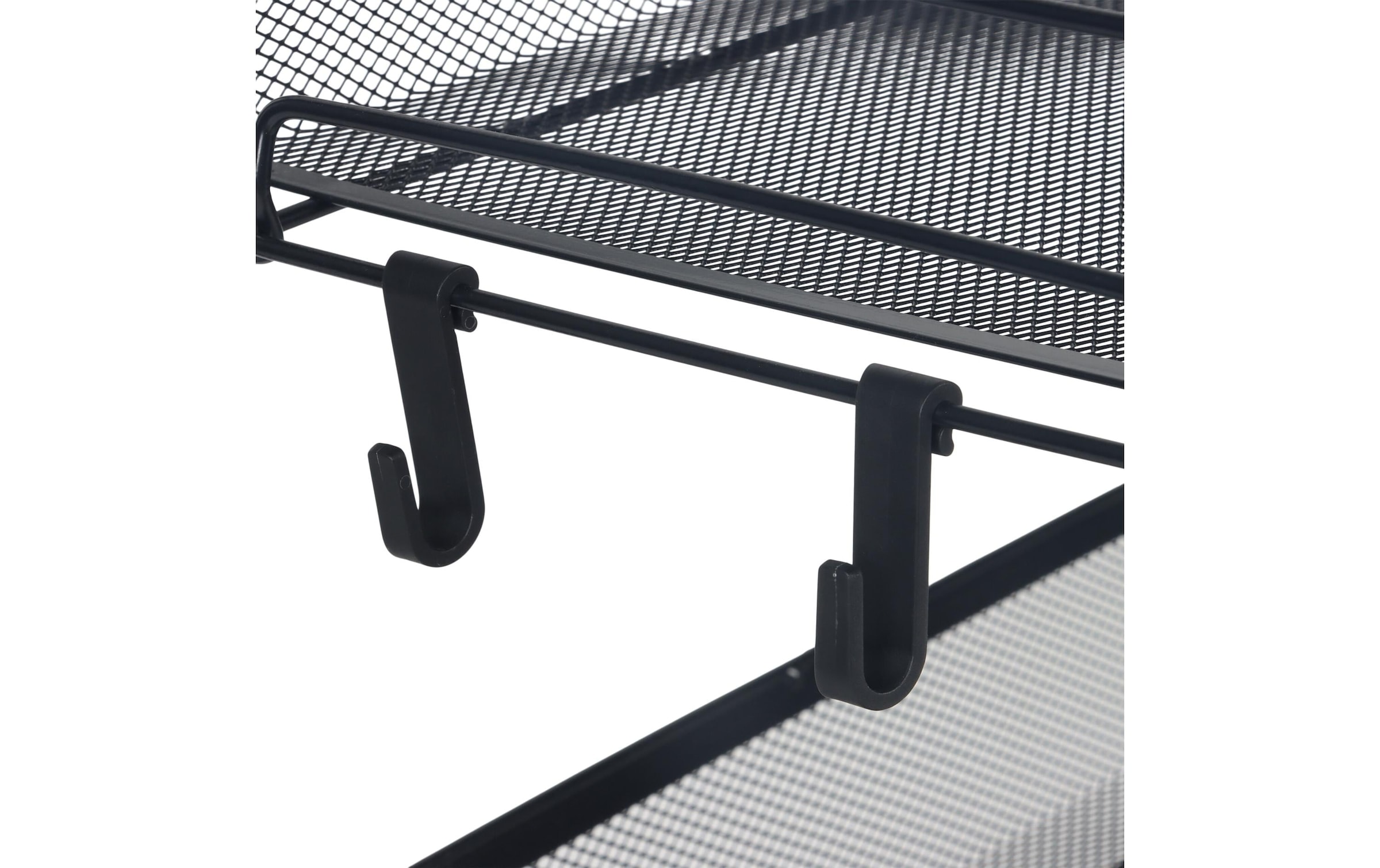 relaxdays Chariot à roulettes »Mesh mit 4 Ebenen 84 x 44.5x 26 cm« Chariot polyvalent mobile avec 4 étagères en filet et 4 crochets en noir