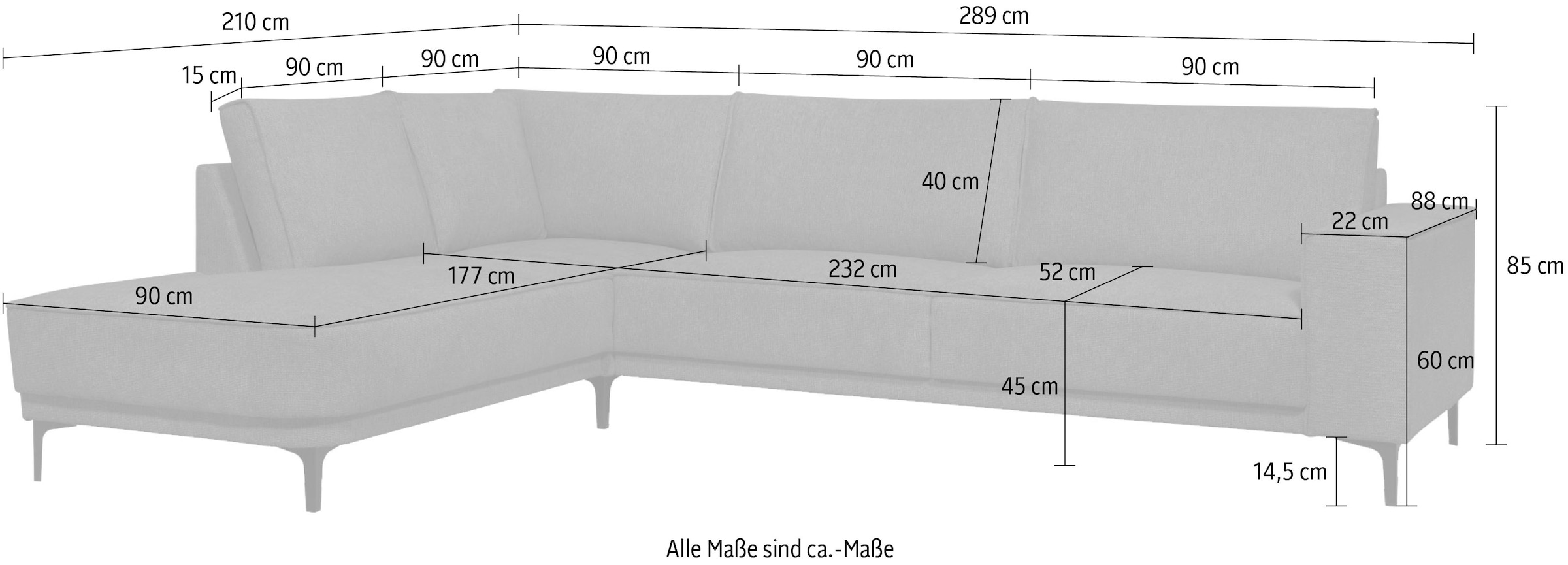 GOODproduct Ecksofa »Casina« mit abgerundeter Ottomane, in einem weichen Chenille-Stoff