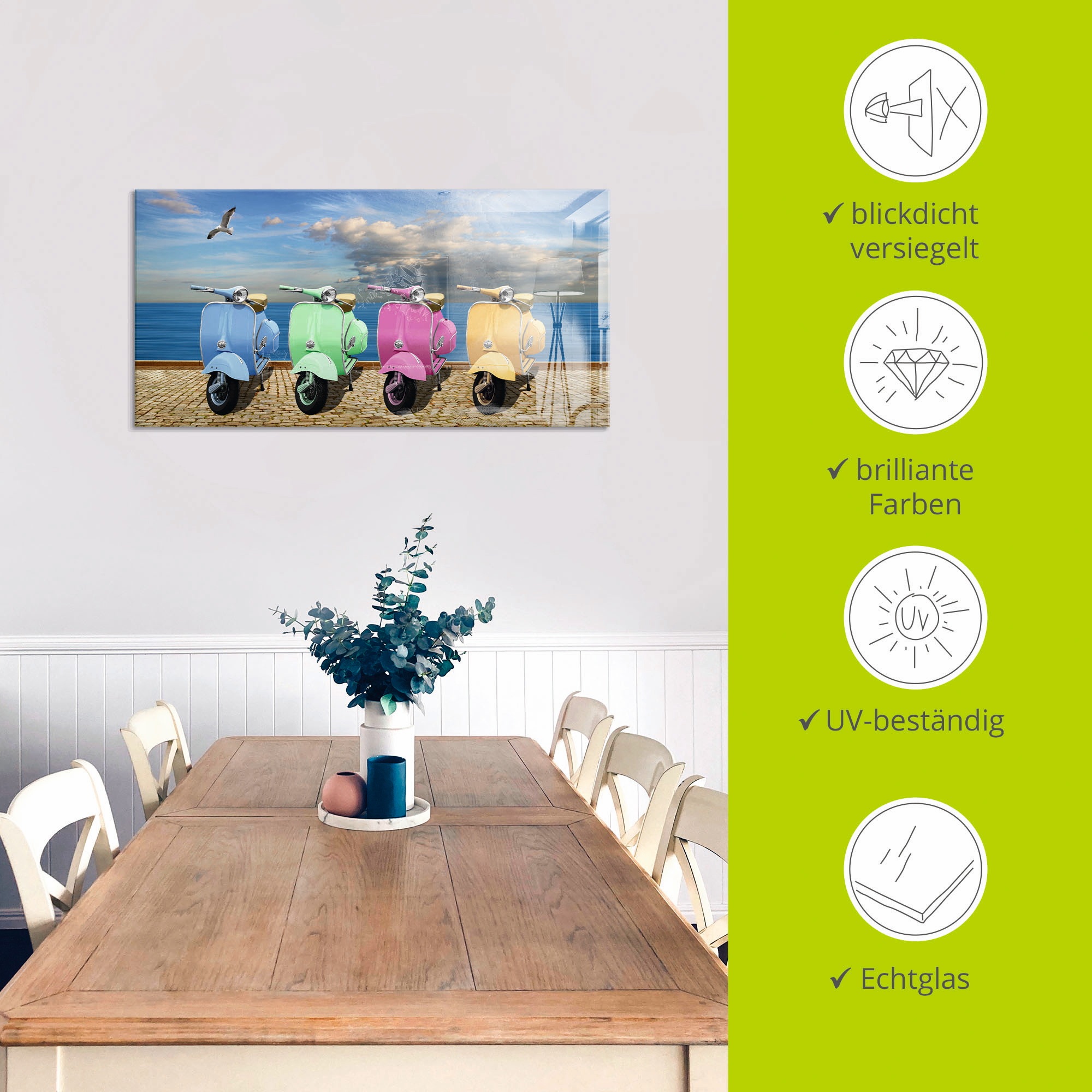 Artland Tableau en verre »Vespa-Roller in bunten Farben« 1 cuis tlg. in verschiedenen Grössen