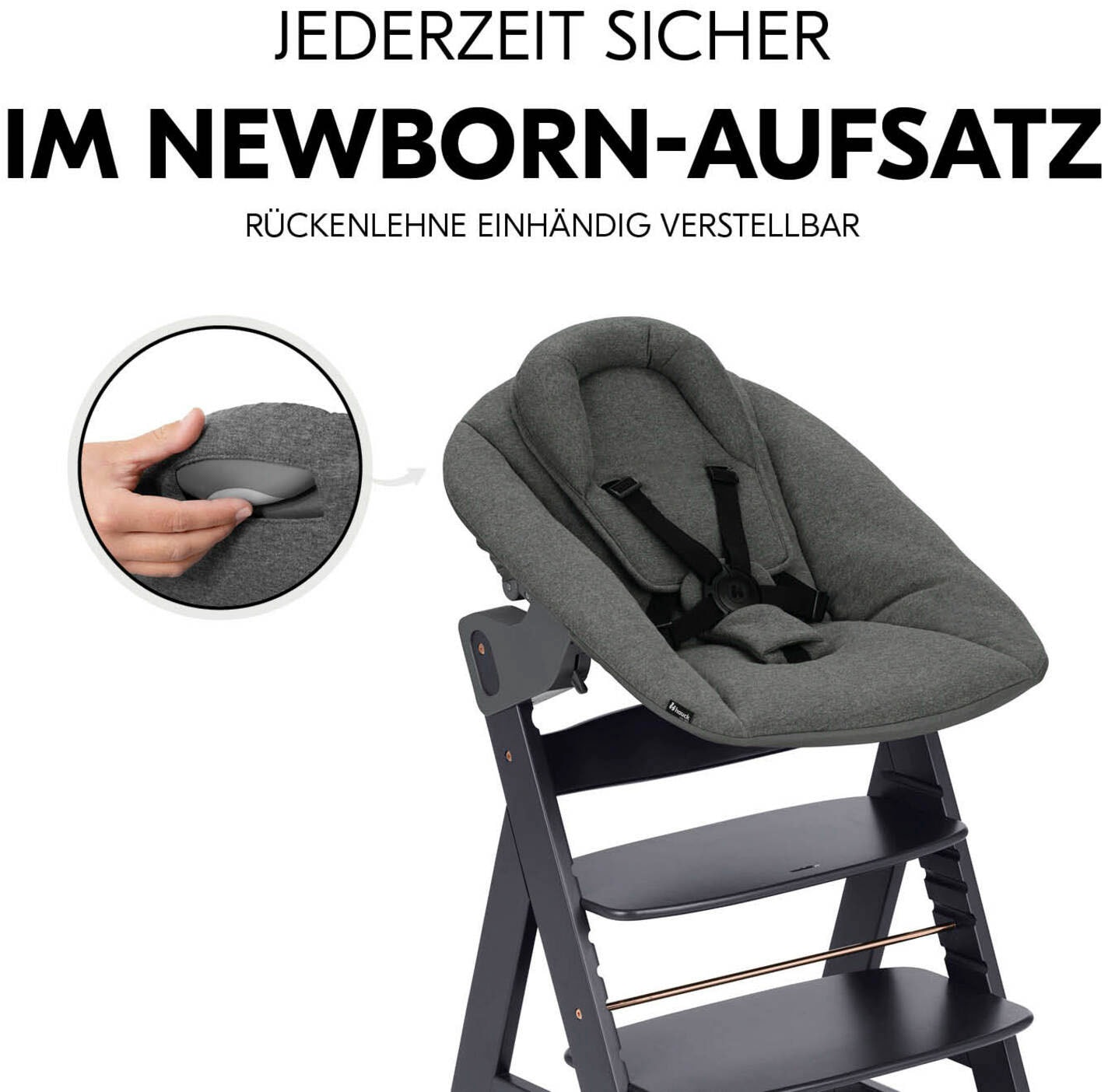 Hauck Chaise haute »Alpha Newborn Set Plus, Dark Grey« () mit Newborn Aufsatz