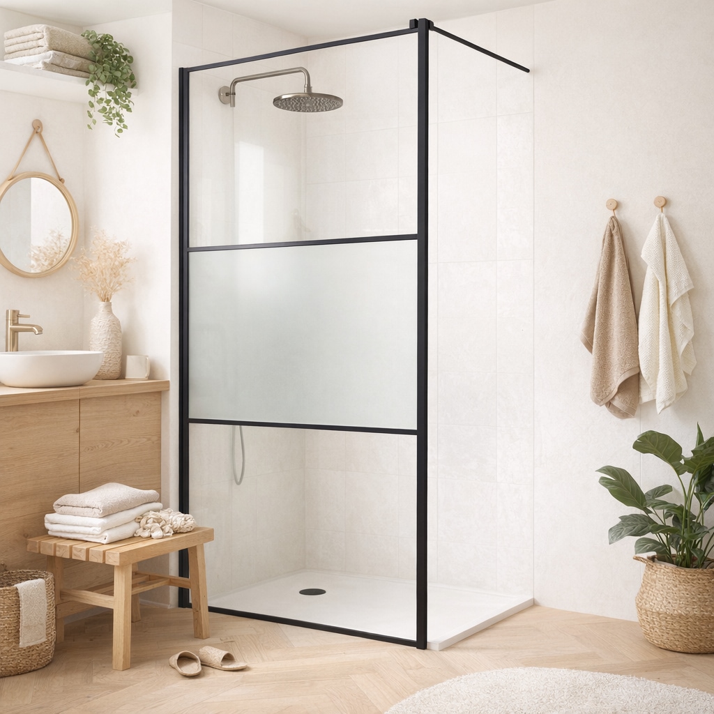 welltime Douche à l'italienne »Walk-In Foggy Black« Insert en verre dépoli pour une parfaite protection visuelle