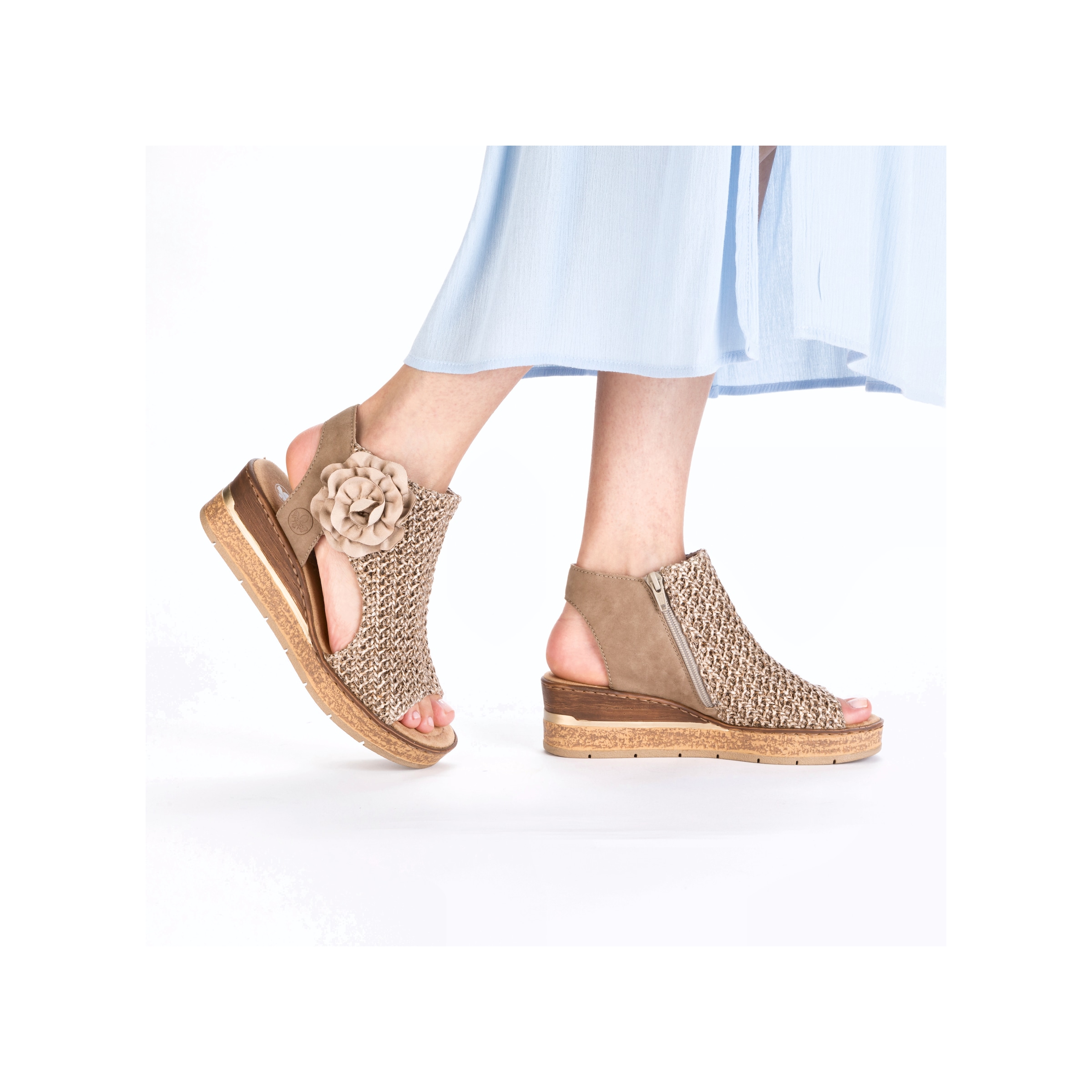 Rieker  Sandale compensée, chaussure d'été, sandalette à plateforme avec fleur