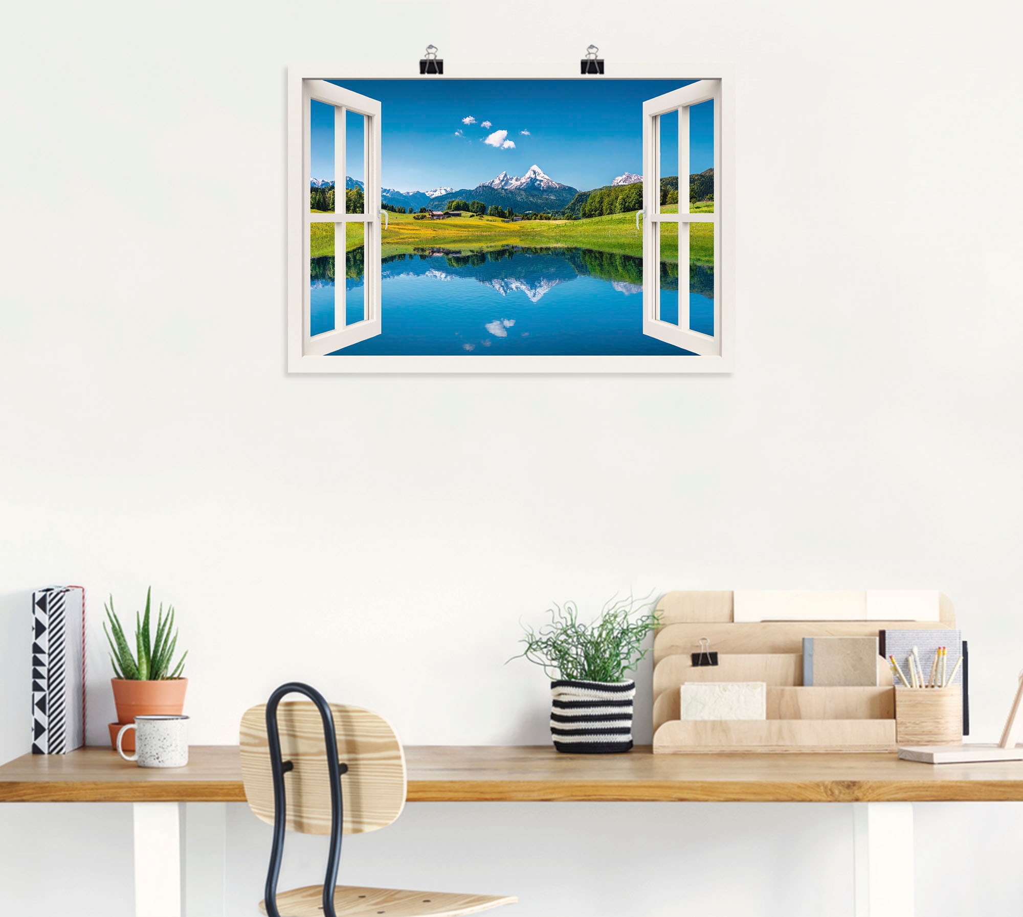 Artland »Fensterblick Alpen und Bergsee« Berge 1 Stk. tlg. als Leinwandbild, Poster in verschied. Grössen