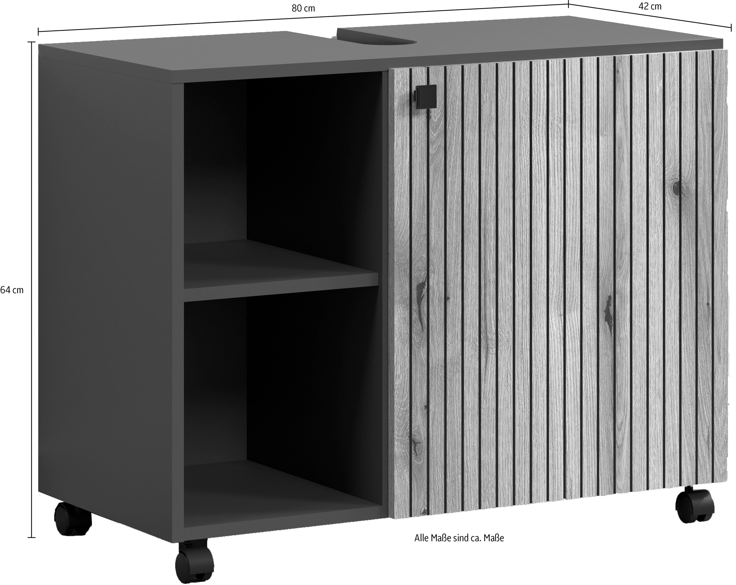 welltime Waschbeckenunterschrank »Amrum« BxHxT 80 x 64 x 42cm Waschbeckenunterschrank Eiche Rillenoptik