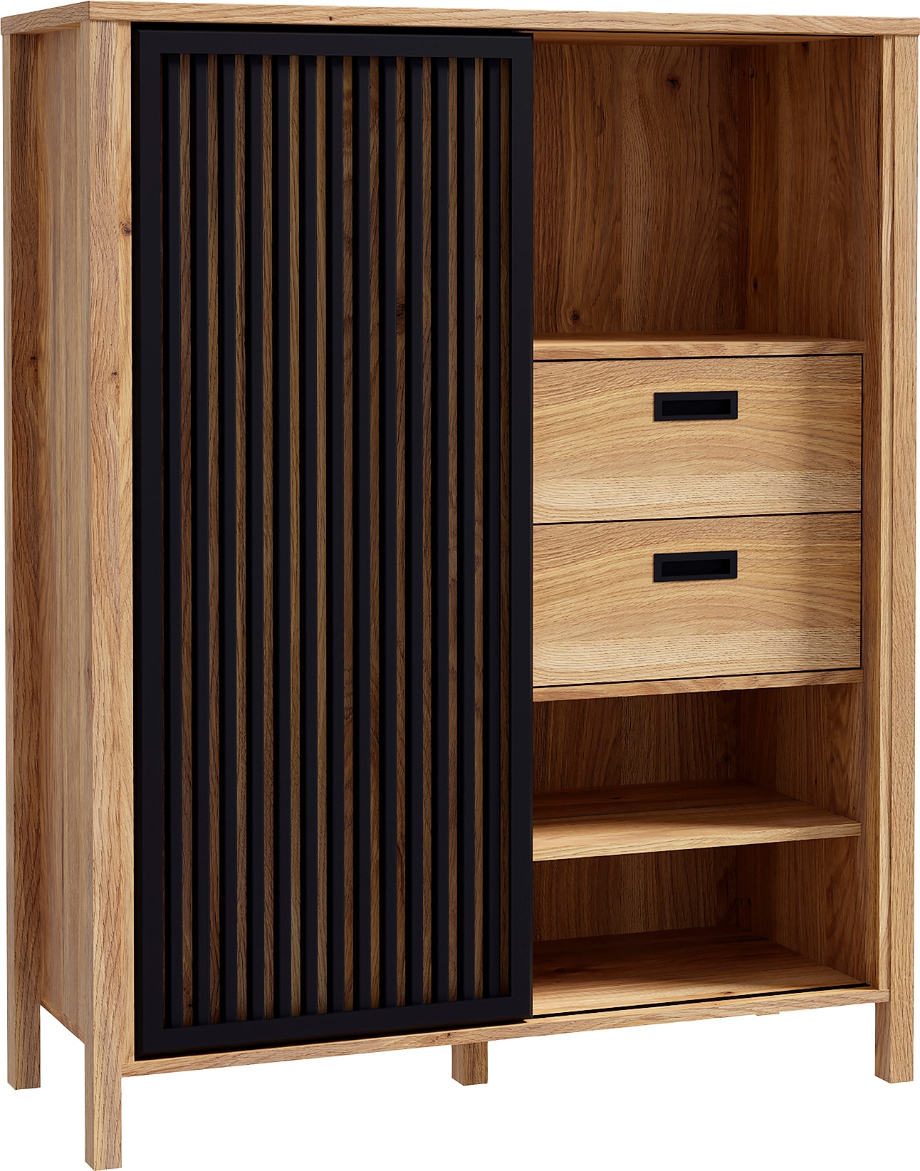 FORTE Buffet haut »Jytana« largeur 103,4 cm, porte coulissante à effet lamelles, Mauvella chêne/noir