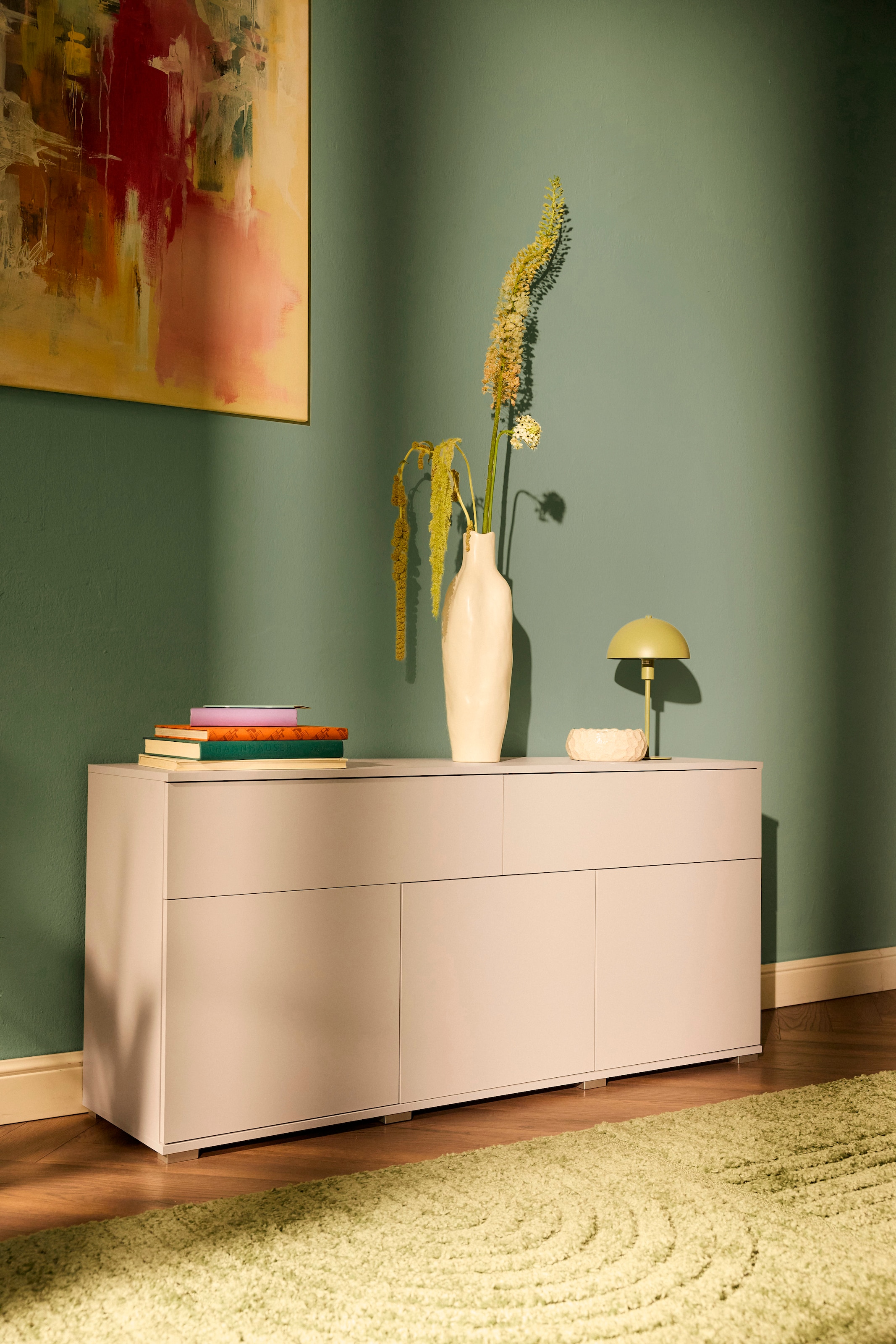 GOODproduct Buffet »Kenia, Kommode mit 3 Türen und 2 Schubladen, 150 cm breit« 1 cuis tlg. Design sans poignées avec push-to-open et étagères réglables