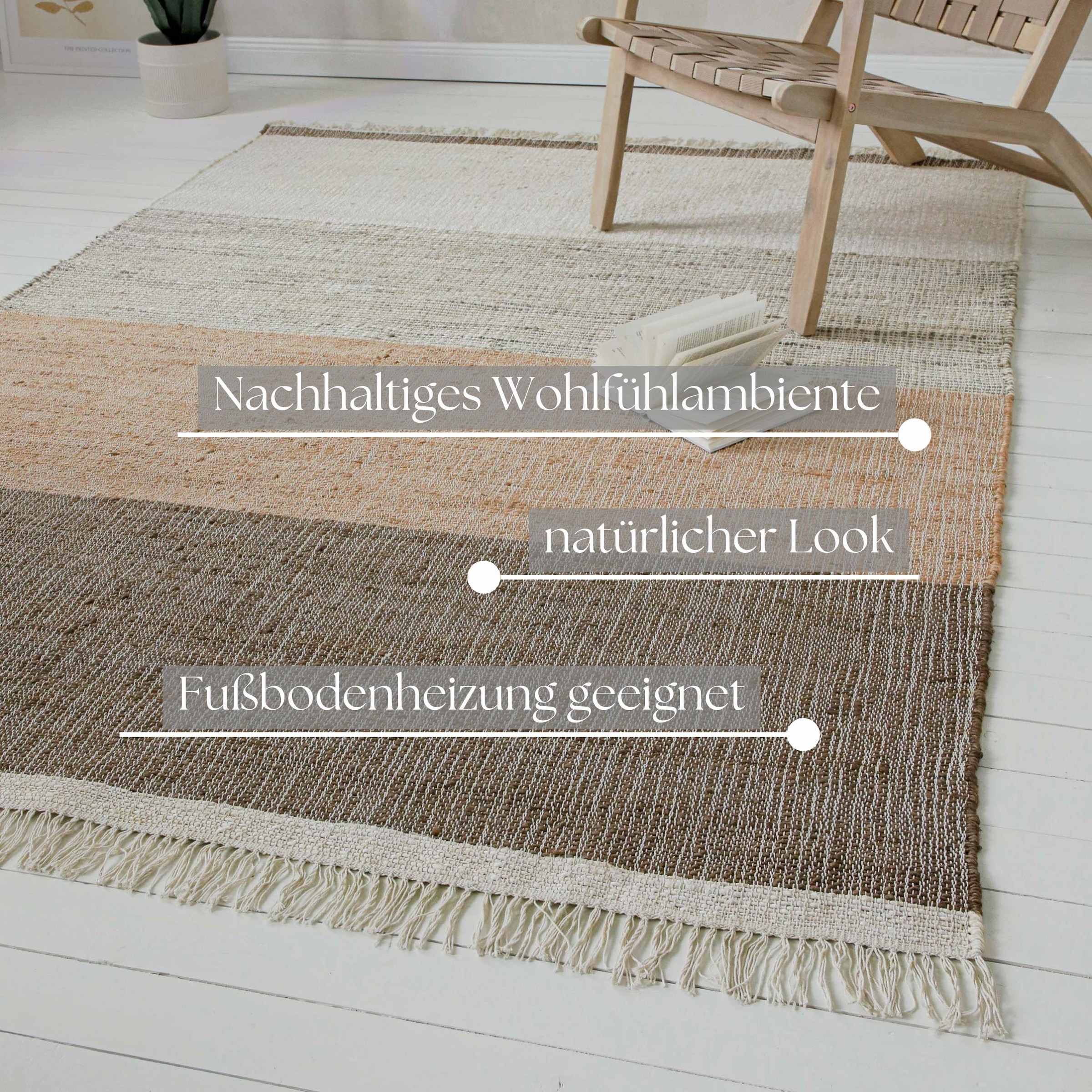 GOODproduct Teppich »Dallin« rechteckig 4 mm Höhe 80% Jute, handgewebt, mit Fransen, Wohnzimmer, Naturfaser