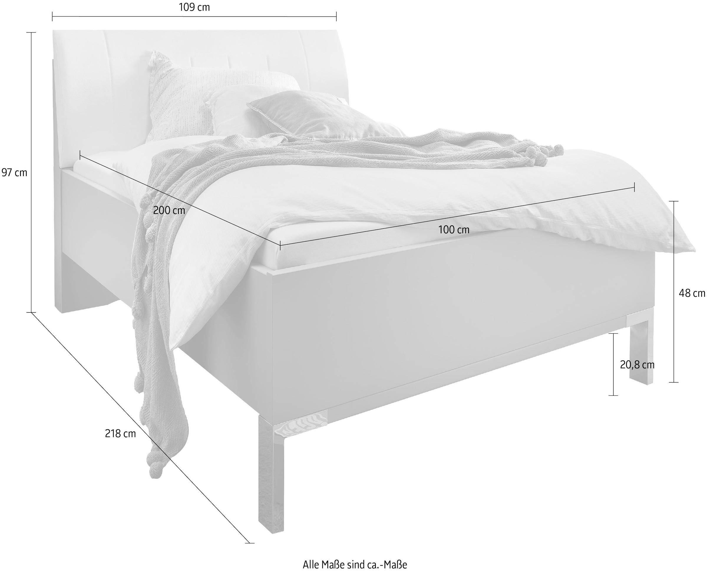 WIEMANN Lit futon »Monaco, Bettgestell, Bettrahmen, komfortables Polsterkopfteil« 4-fache Liegehöhenverstellung, MADE IN GERMANY,  Polsterkopfteil aus Kunstleder, verschiedene Grössen, in Komforthöhe