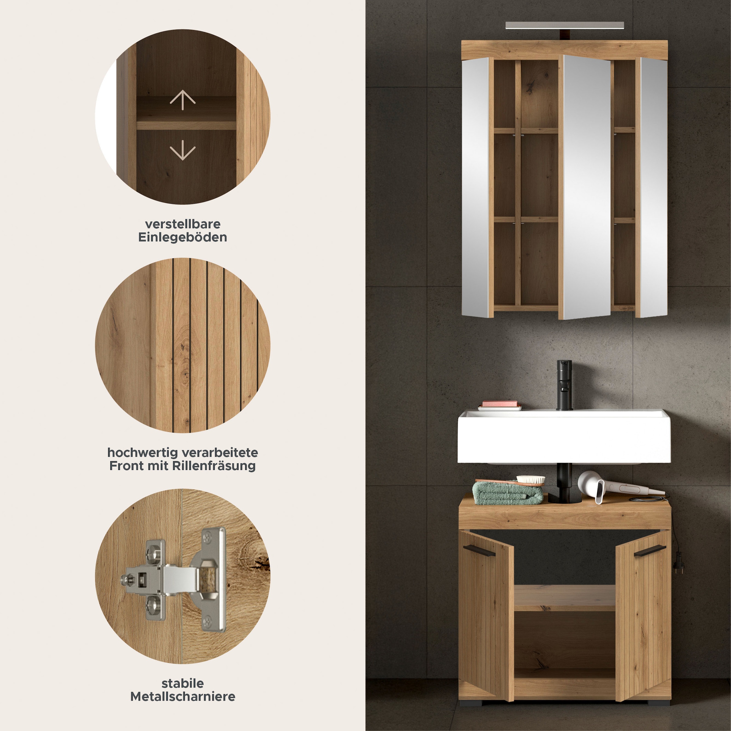welltime Ensemble de meubles de salle de bain »SIENA, 2 teilig, inklusive LED Beleuchtung, bestehend aus:« Ensemble, BEST-SELLER !, 2 cuis tlg.