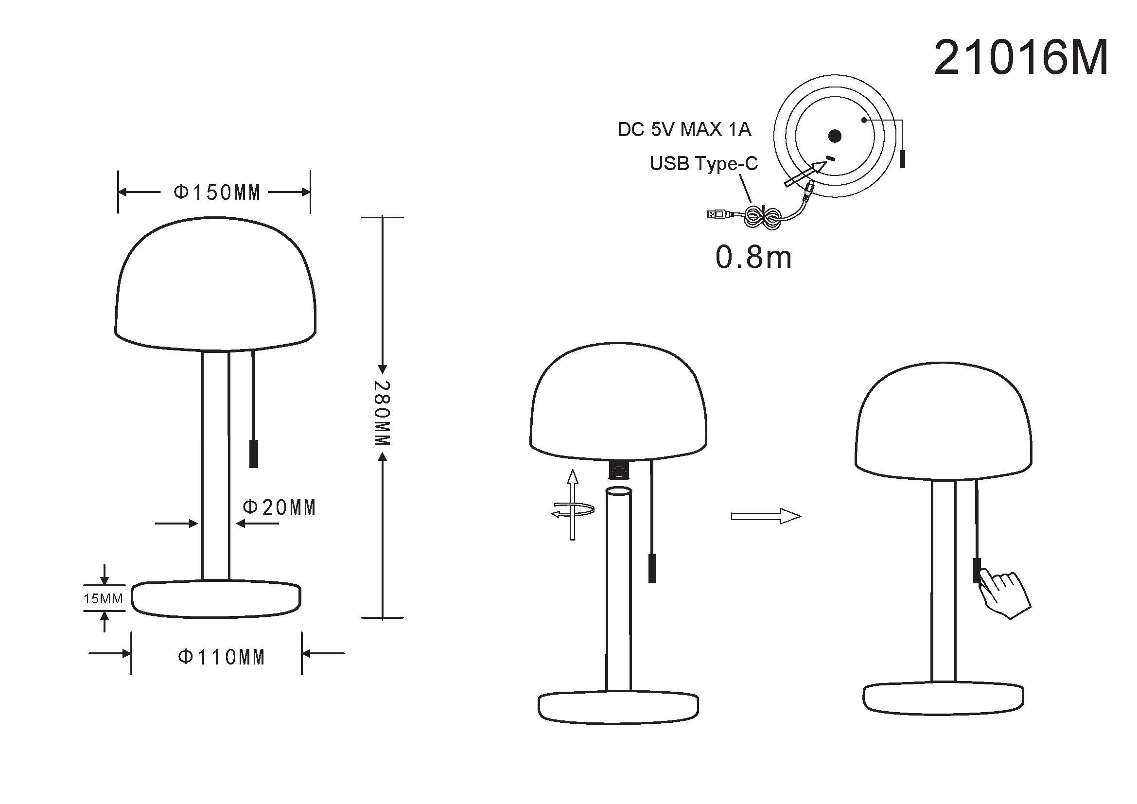 GLOBO LIGHTING Lampe de table LED »NORMAN« Module LED 1 cuis blanc chaud - blanc froid Lampe de table à batterie également pour l'extérieur, interrupteur à cordon, lampe à batterie,