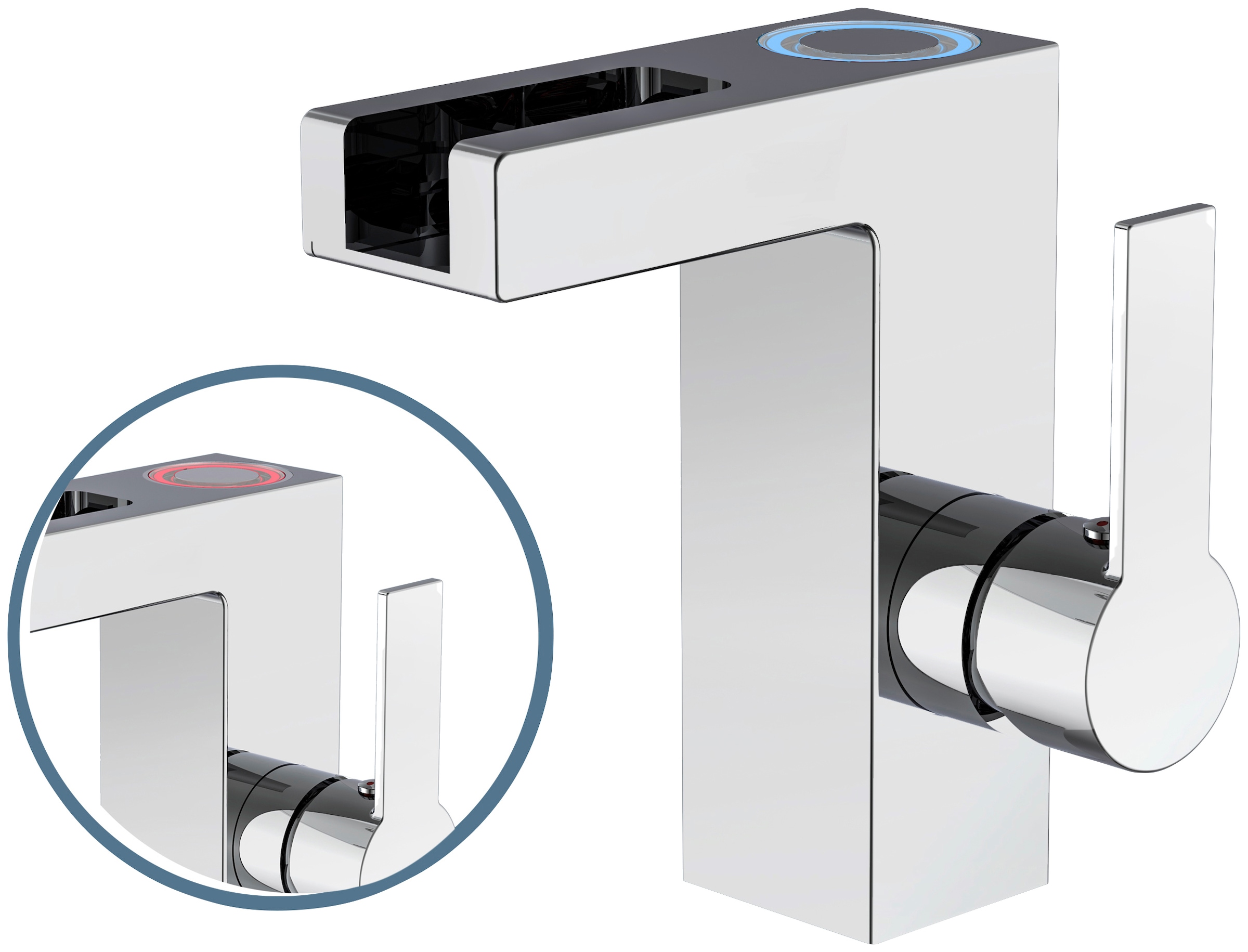 Schütte Waschtischarmatur Wasserhahn mit LED-Schwallauslauf, Mischbatterie Waschbecken, Chrom