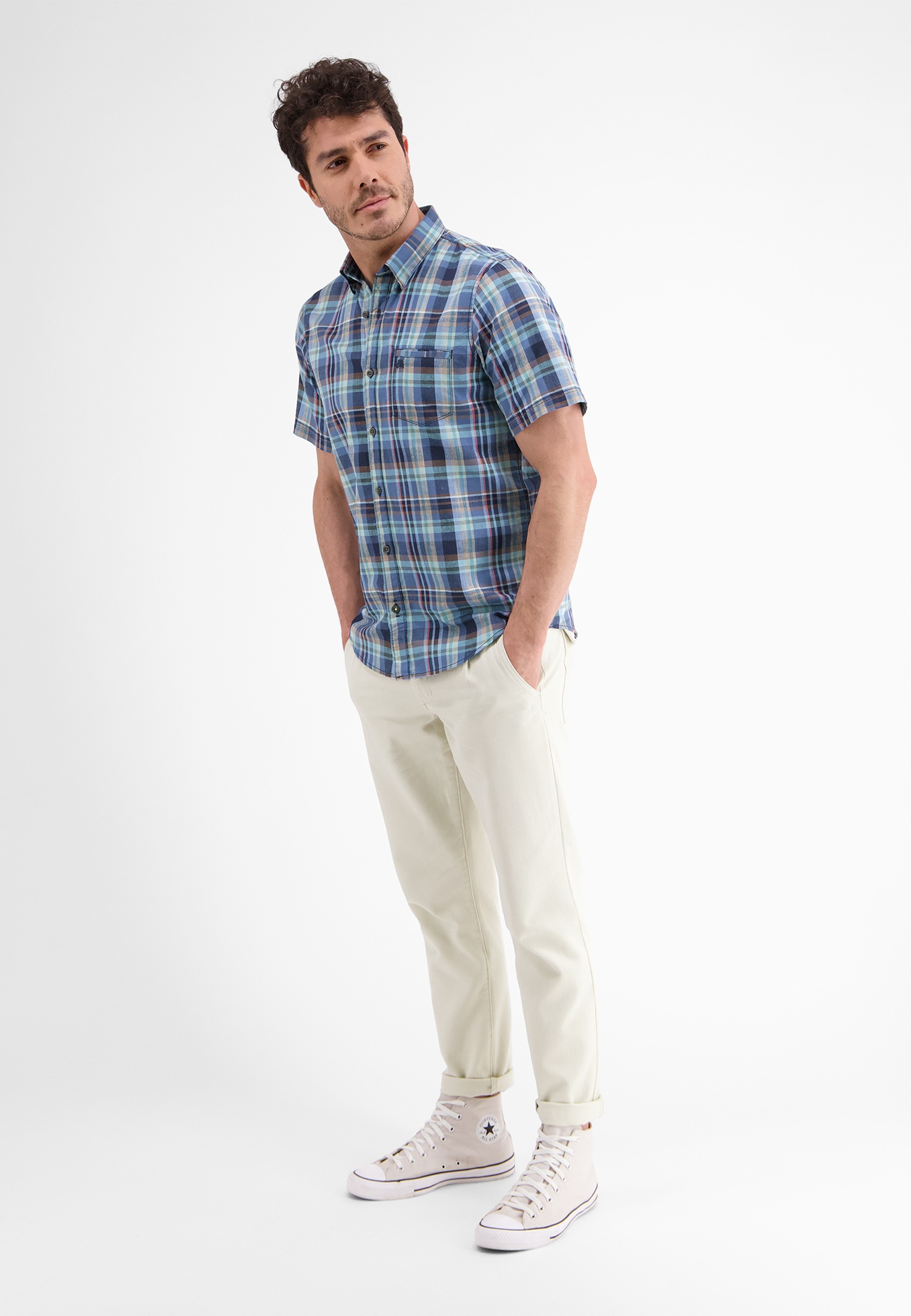 LERROS Chemise à manches courtes »Kariertes Halbarmhemd, Baumwoll-Leinen-Mix«