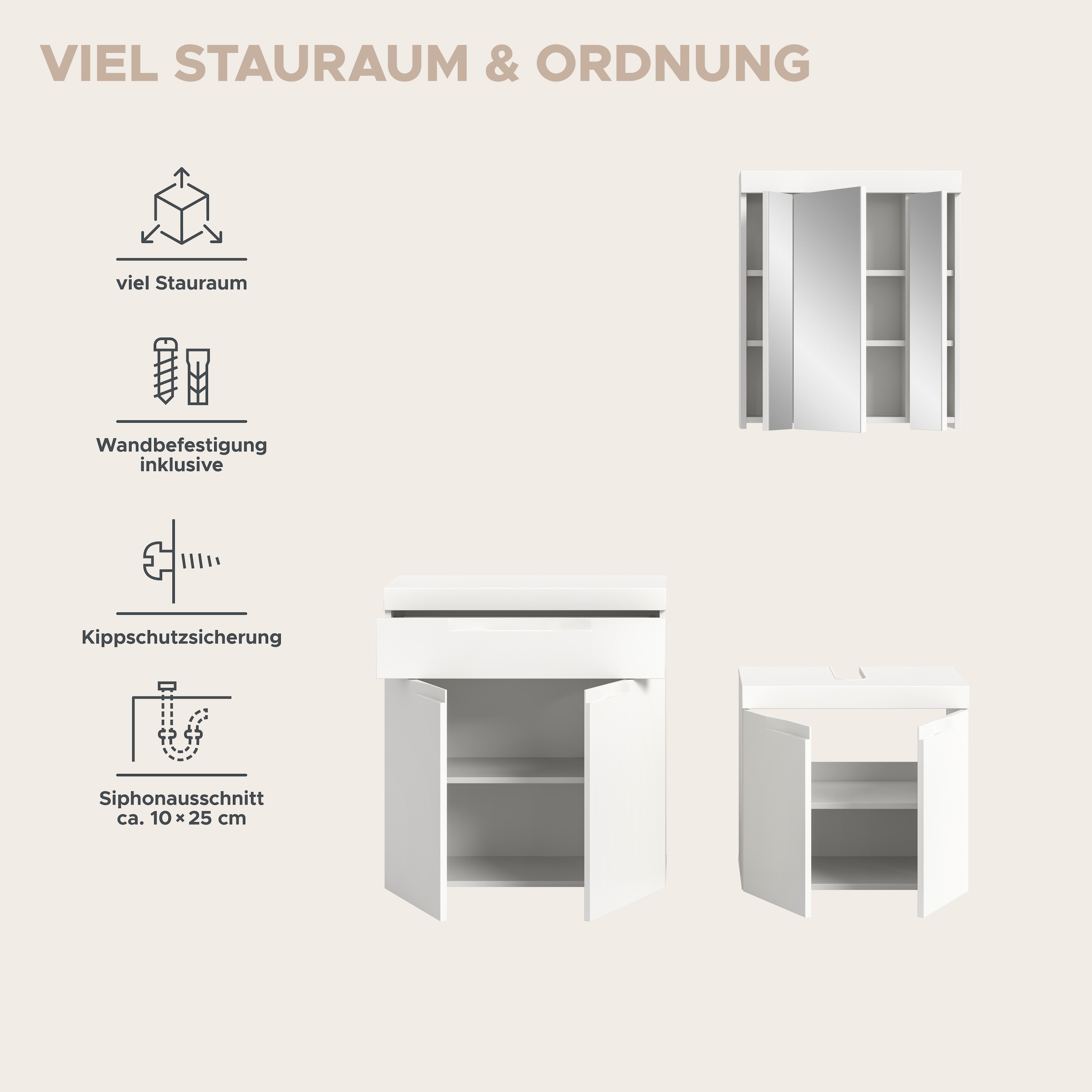 GOODproduct Badmöbel-Set »MAOI, 3-teilige Badkombination, hochwertige MDF Front«