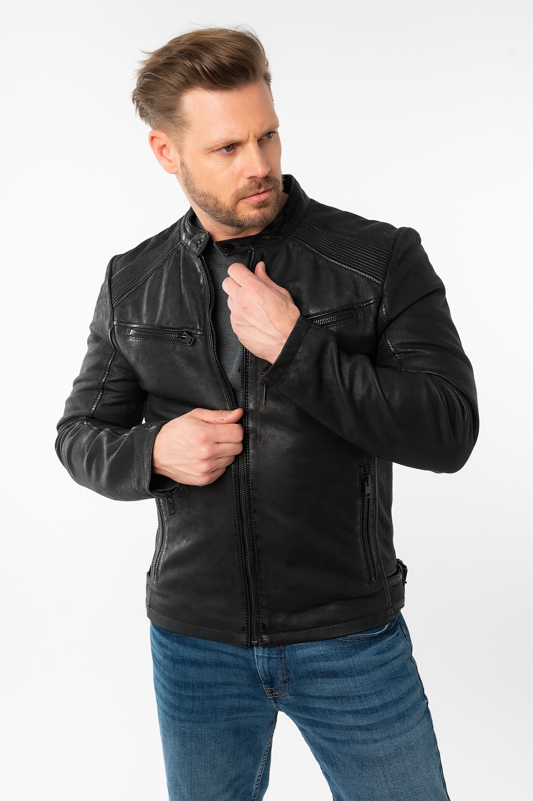 Mauritius Lederjacke »MMTaibo SF« mit Stehkragen und Drucker