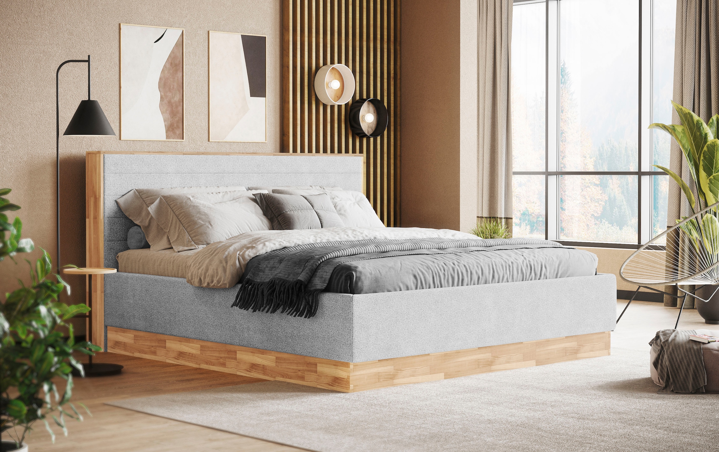 COTTA Lit rembourré »PESETA inkl. Lattenrost und Stauraum, erhältlich in 160cm & 180cm« mit Echtholzleiste und gepolstertem Kopfteil