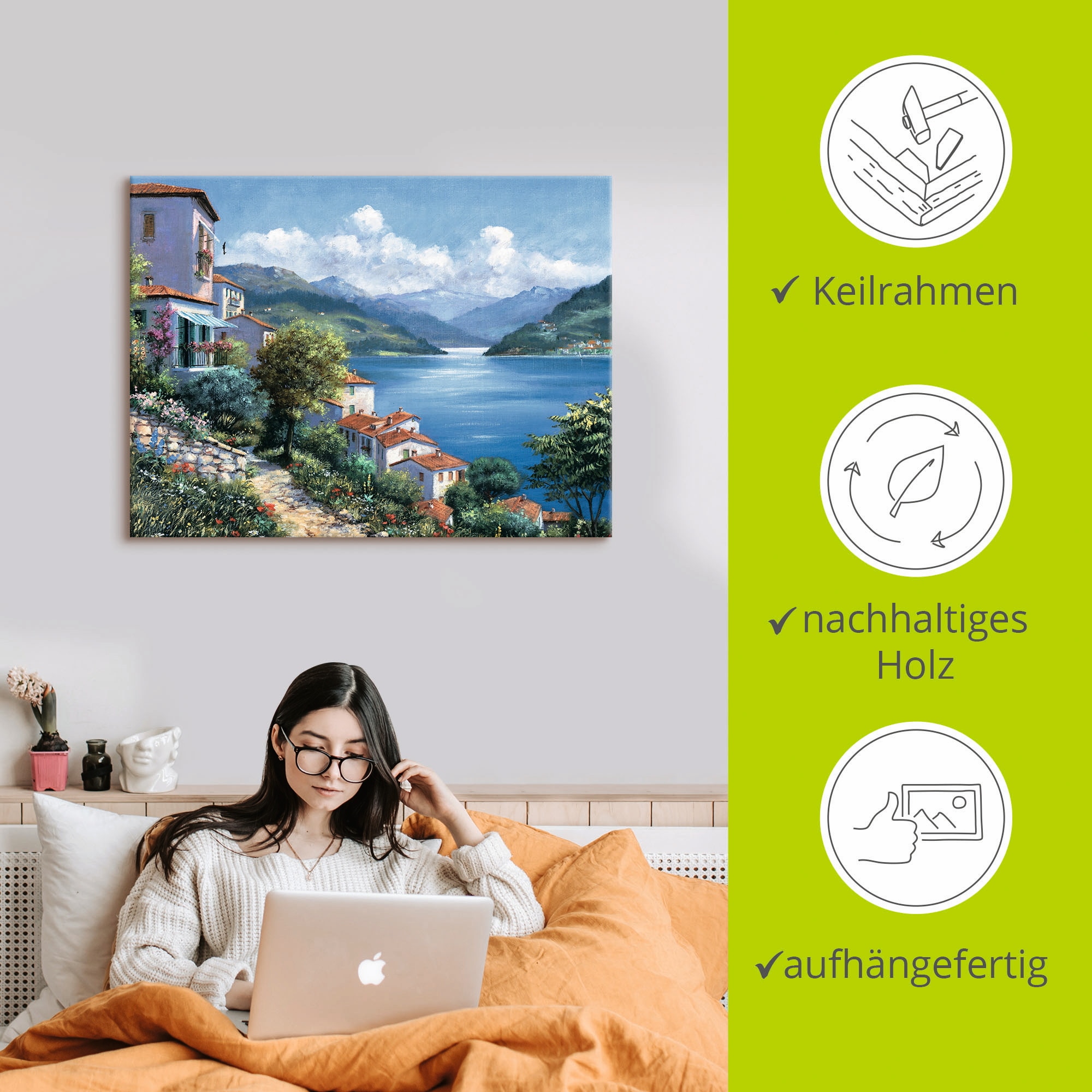 Artland Leinwandbild »Urlaubsaussicht« Gewässer 1 Stk. tlg. auf Holzrahmen gespannt