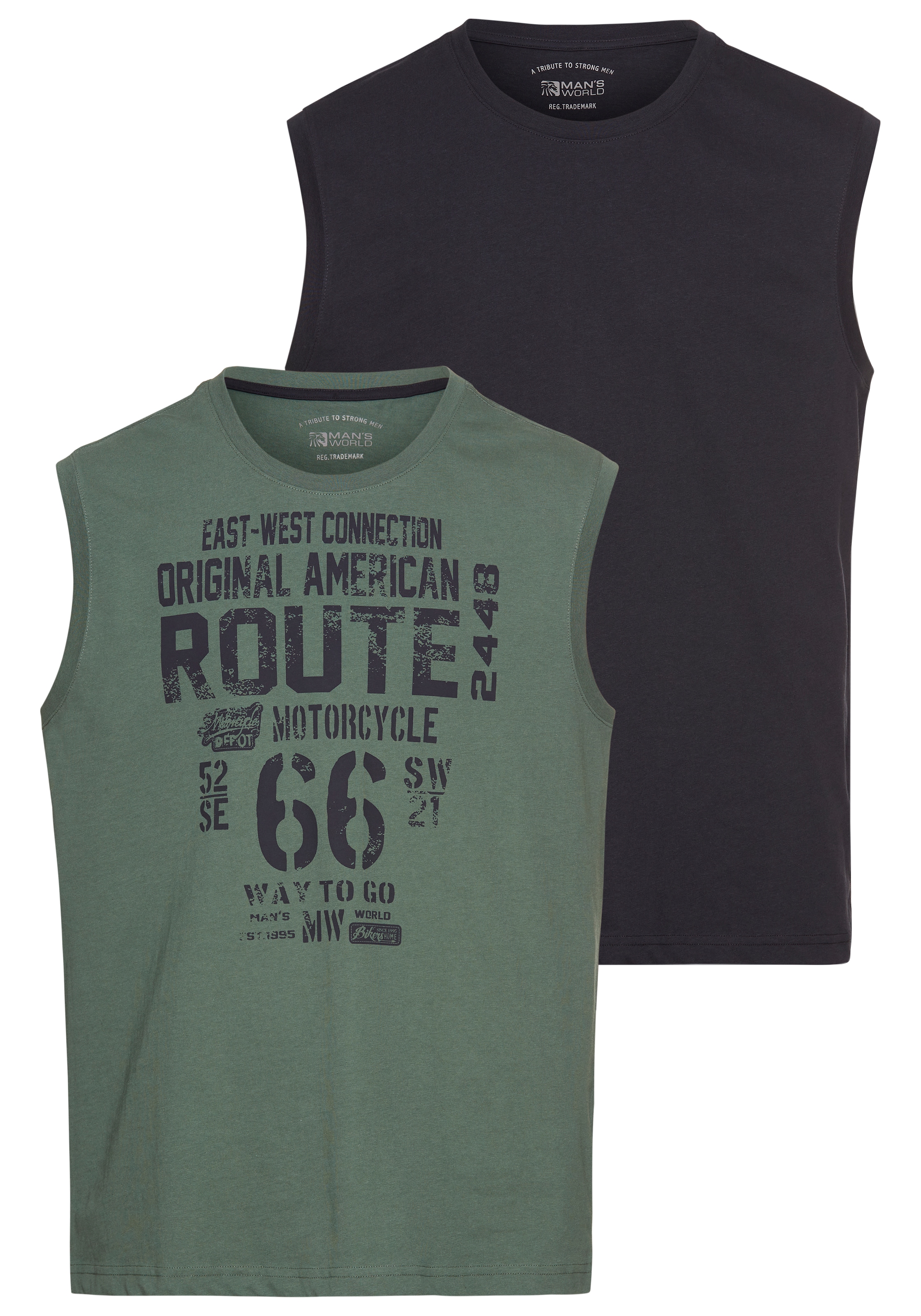Man's World Muscleshirt 2er-Pack,  ärmellos,  bedruckt,  Rundhalsausschnitt,  aus 100% Baumwolle