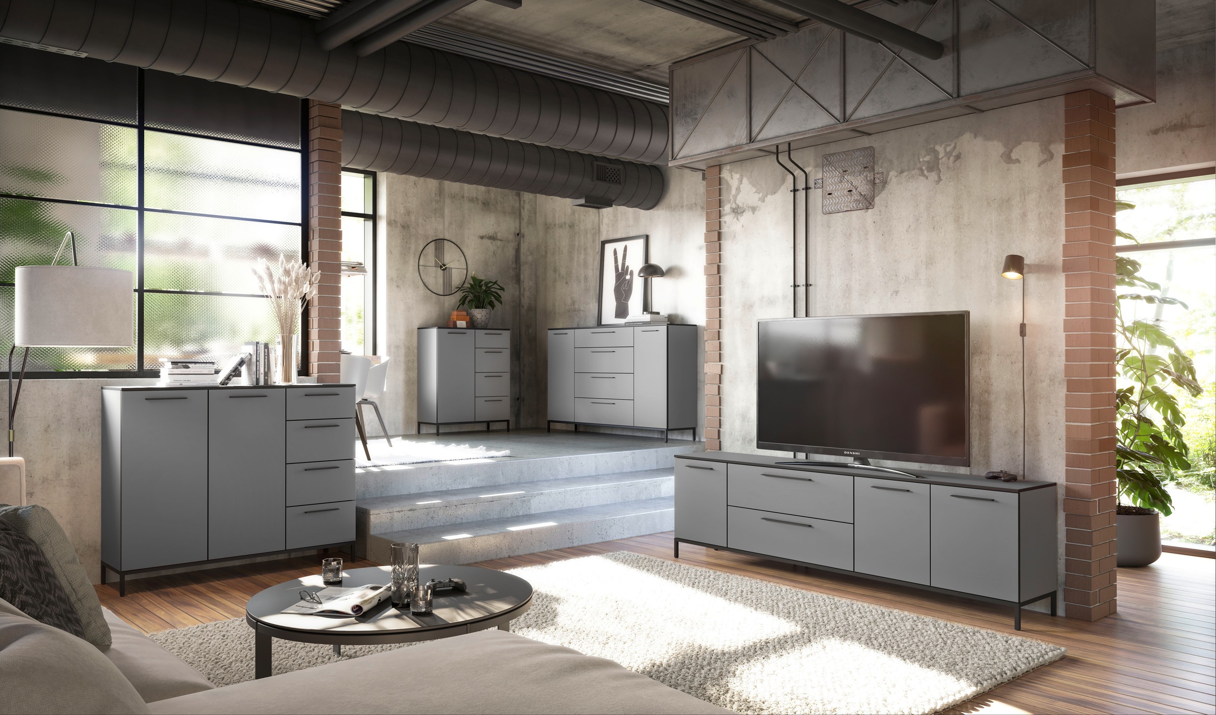 Manjana Möbel Kommode »mit Schwarz matten Metallgriffen in verschiedenen Ausführungen« mit Soft-Close-Funktion, mit melaminbeschichteter Oberfläche