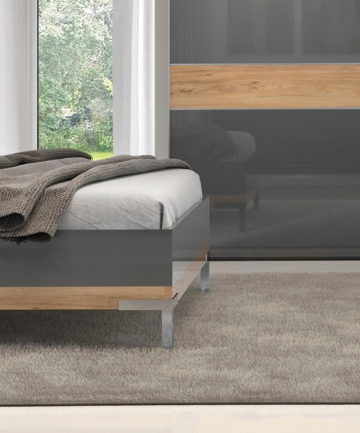 GOODproduct Sommier »Onyx, FSC-zertifiziert, hochwertige UV Lackierung Hochglanz anthrazit« avec pieds en métal,  avec tête de lit rembourrée, surface de couchage 160x200 cm