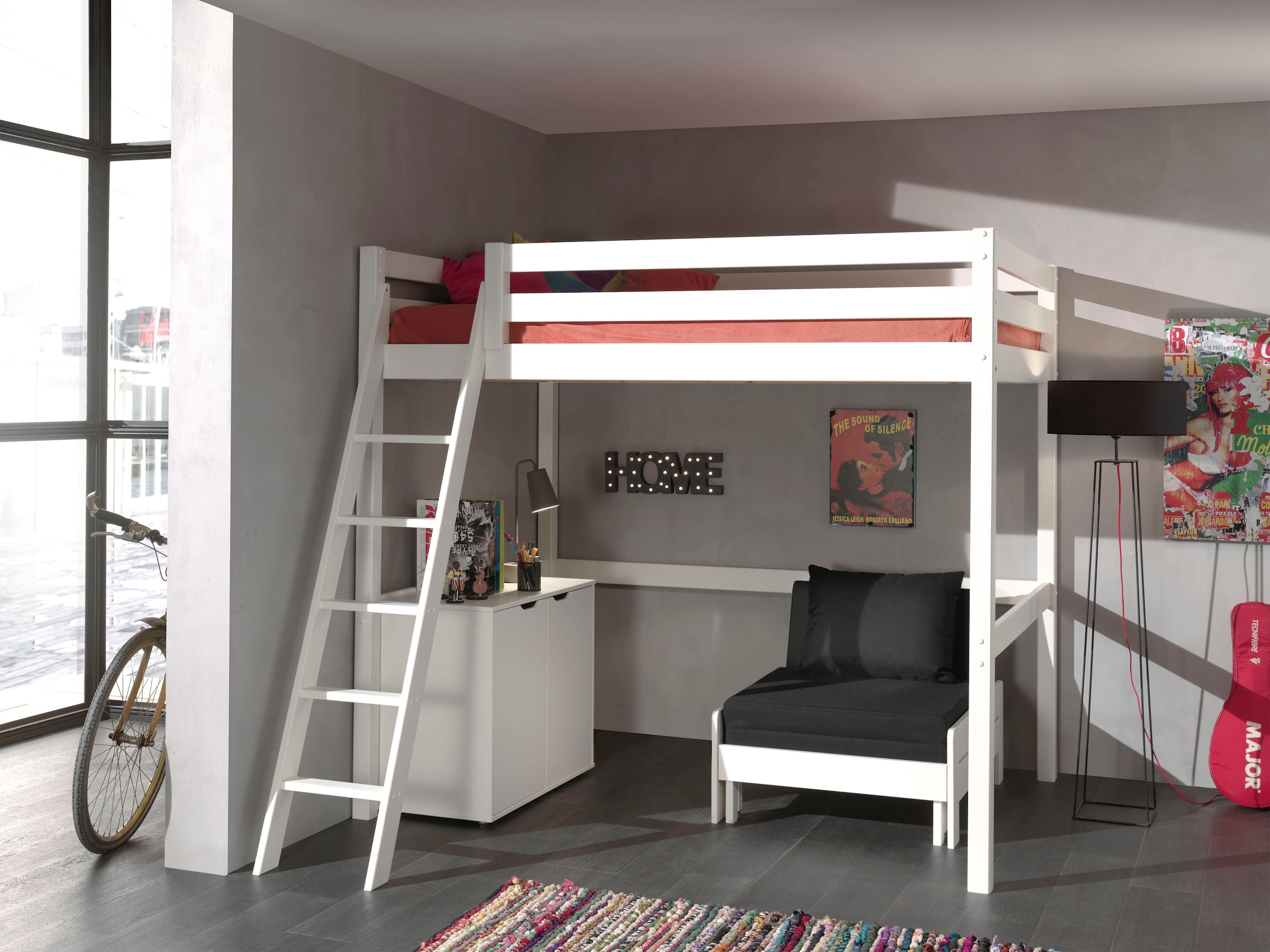 Vipack Hochbett Made in Europe,  Hochbett mit 140 x 200 cm Liegefläche, inkl. Kommode und Schlafsessel